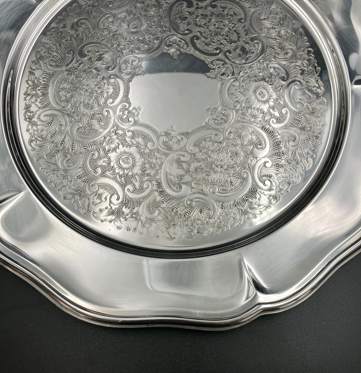 Vintage Strachan Silver Plated Serving Tray - 30cm Diameter With Non Slip Base