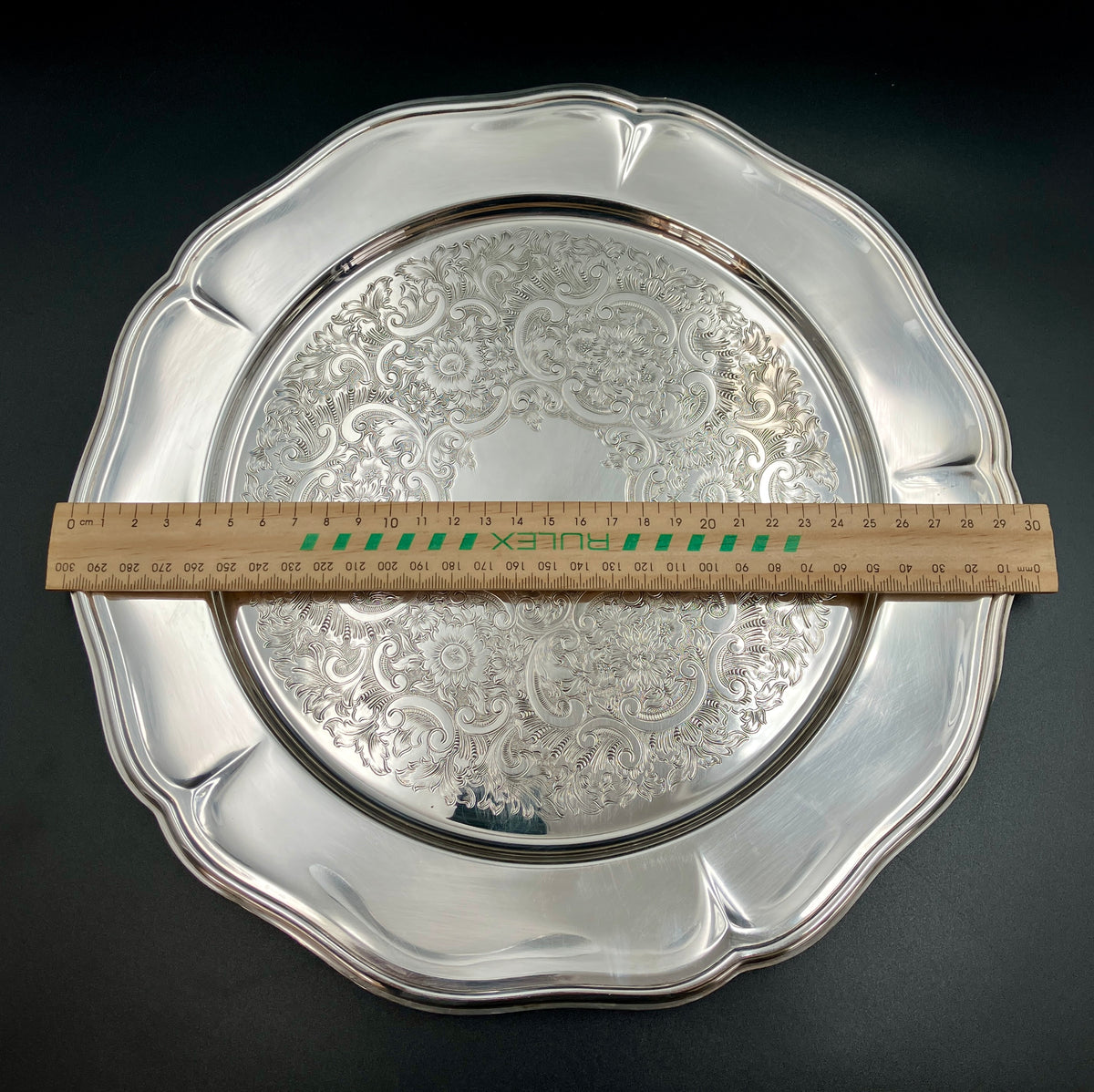 Vintage Strachan Silver Plated Serving Tray - 30cm Diameter With Non Slip Base