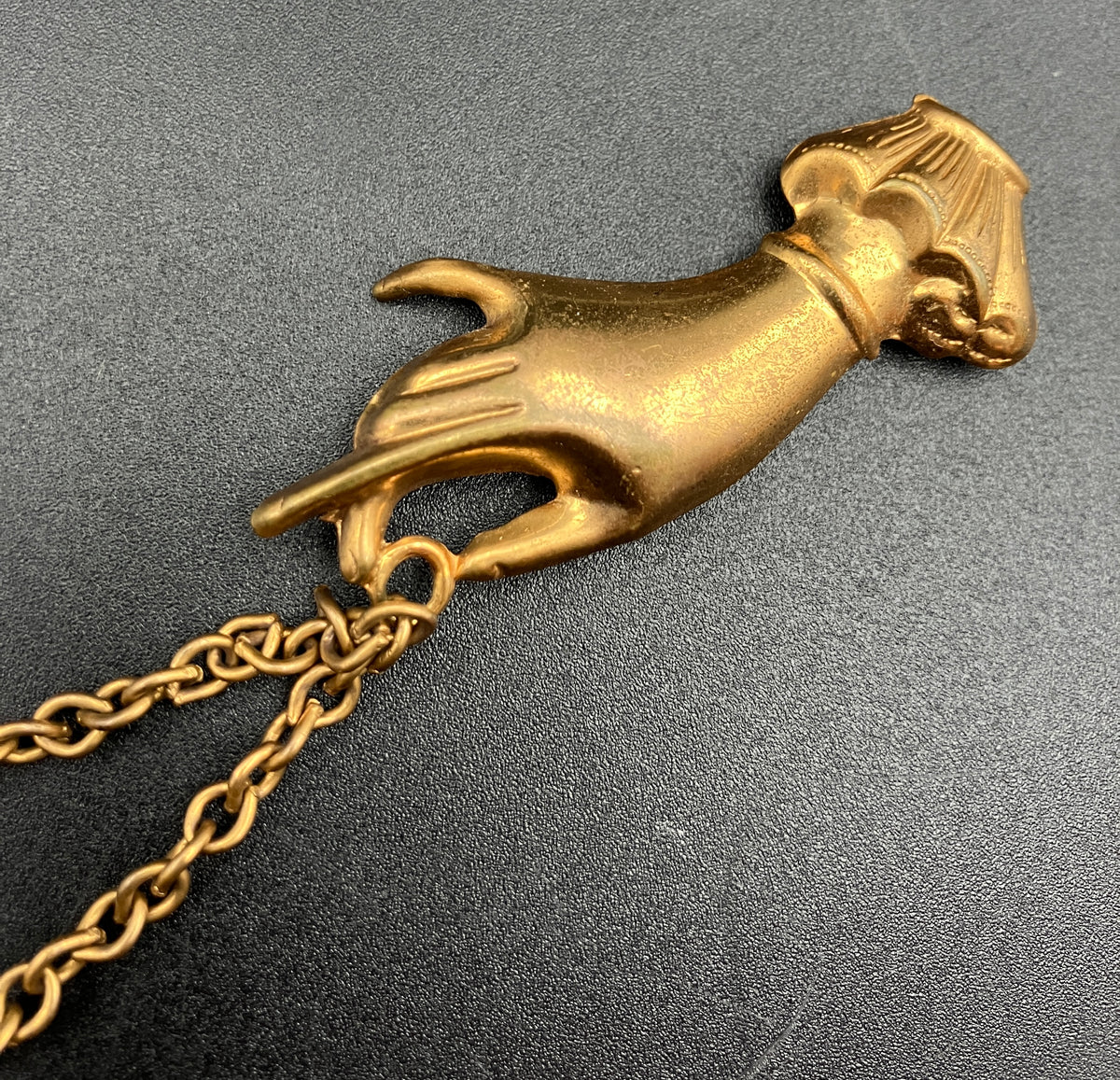 Vintage Collar Brooch Magic Hand Palms Palmistry With Chain in Gold Tone Costume