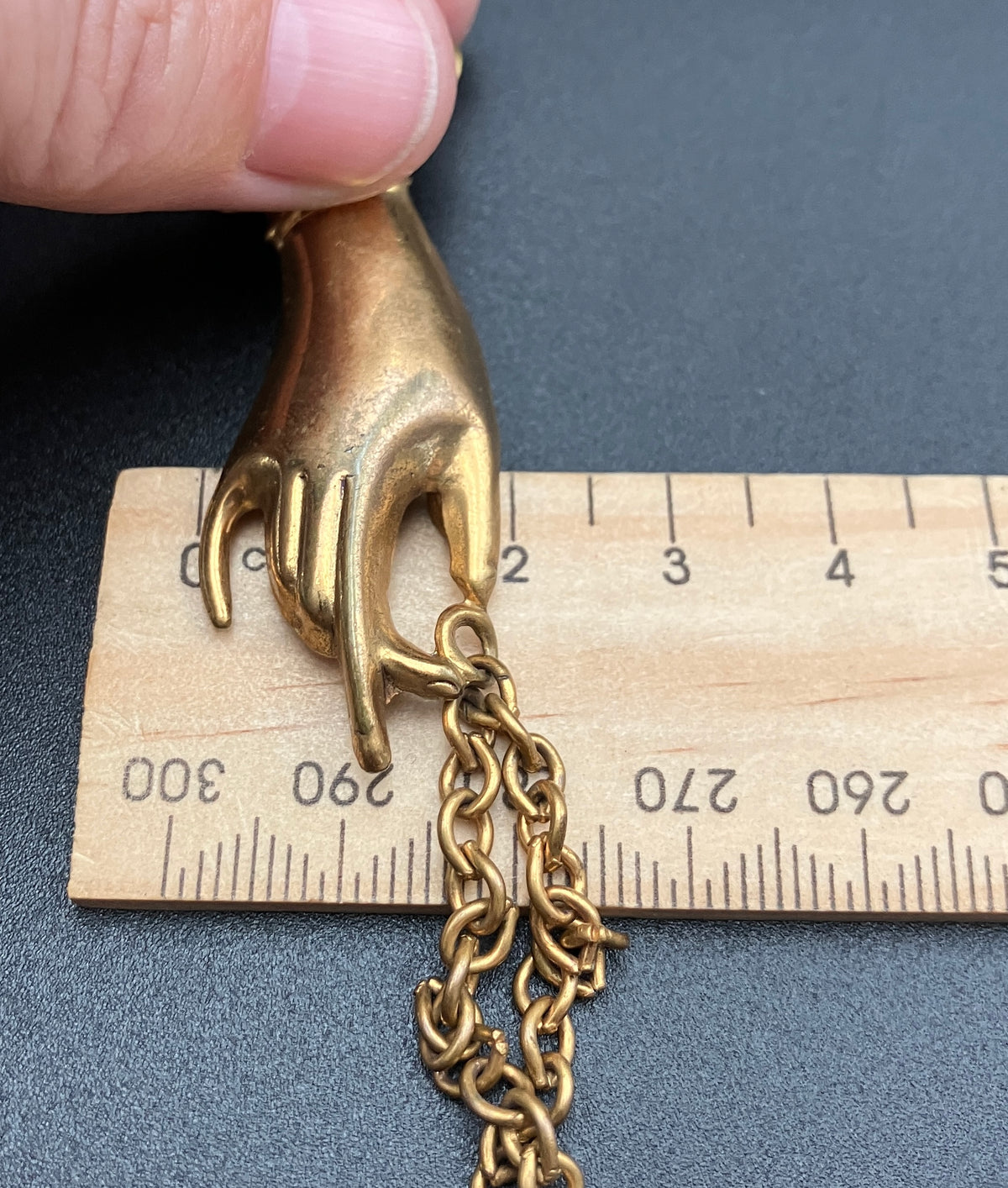 Vintage Collar Brooch Magic Hand Palms Palmistry With Chain in Gold Tone Costume