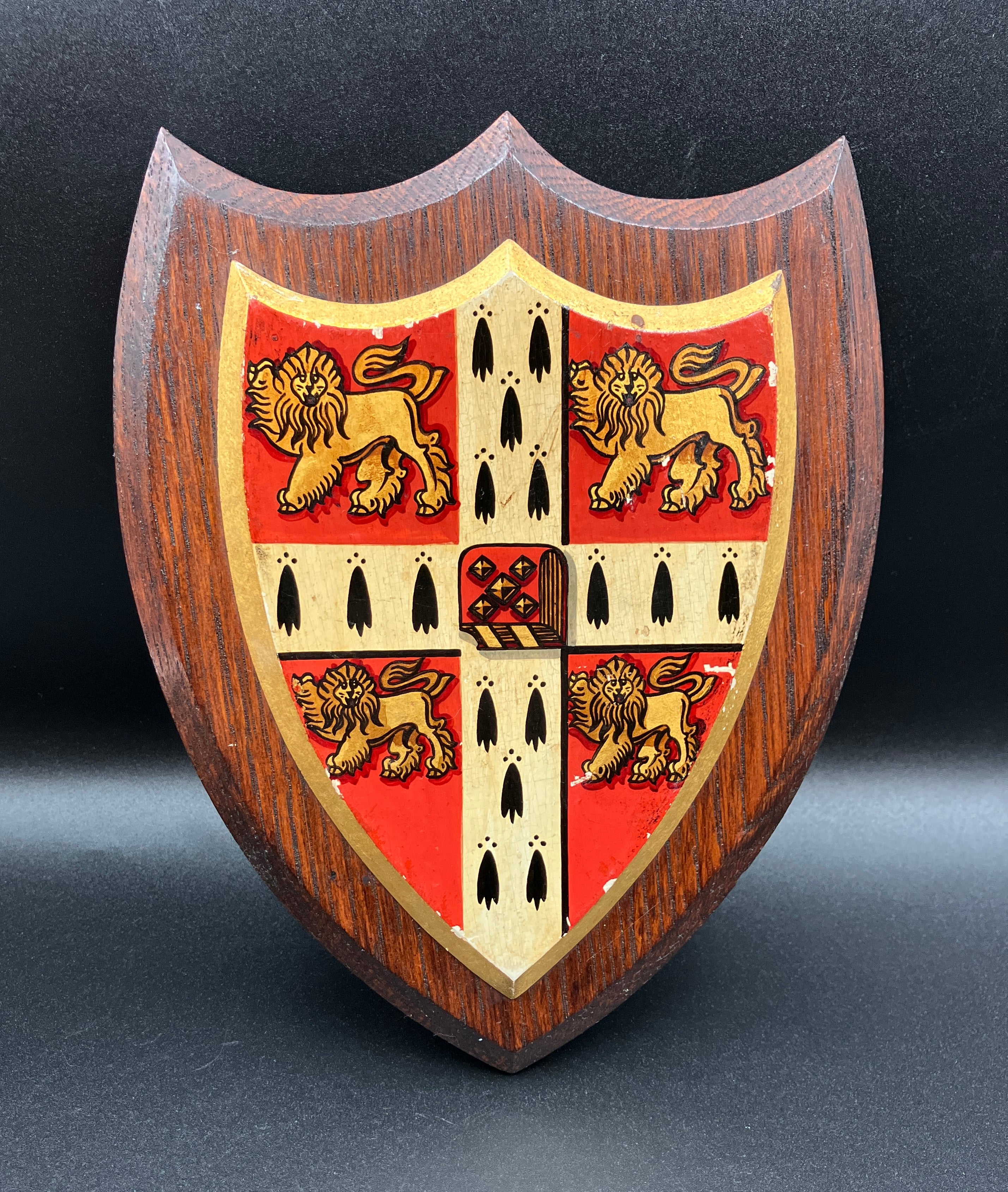 Antique University of Cambridge Heraldic Plaque Oak Shield 19cm X 15cm