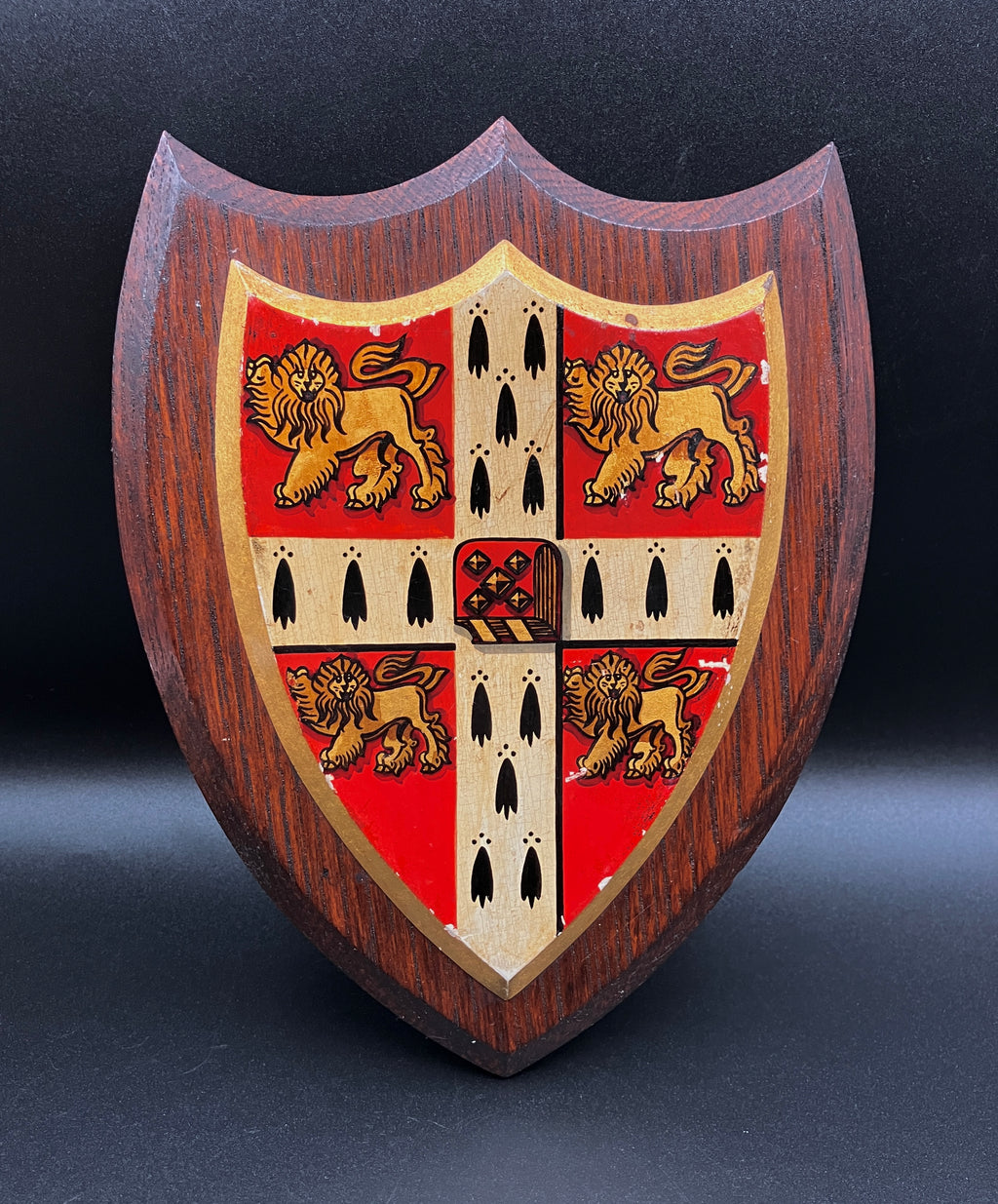 Antique University of Cambridge Heraldic Plaque Oak Shield 19cm X 15cm