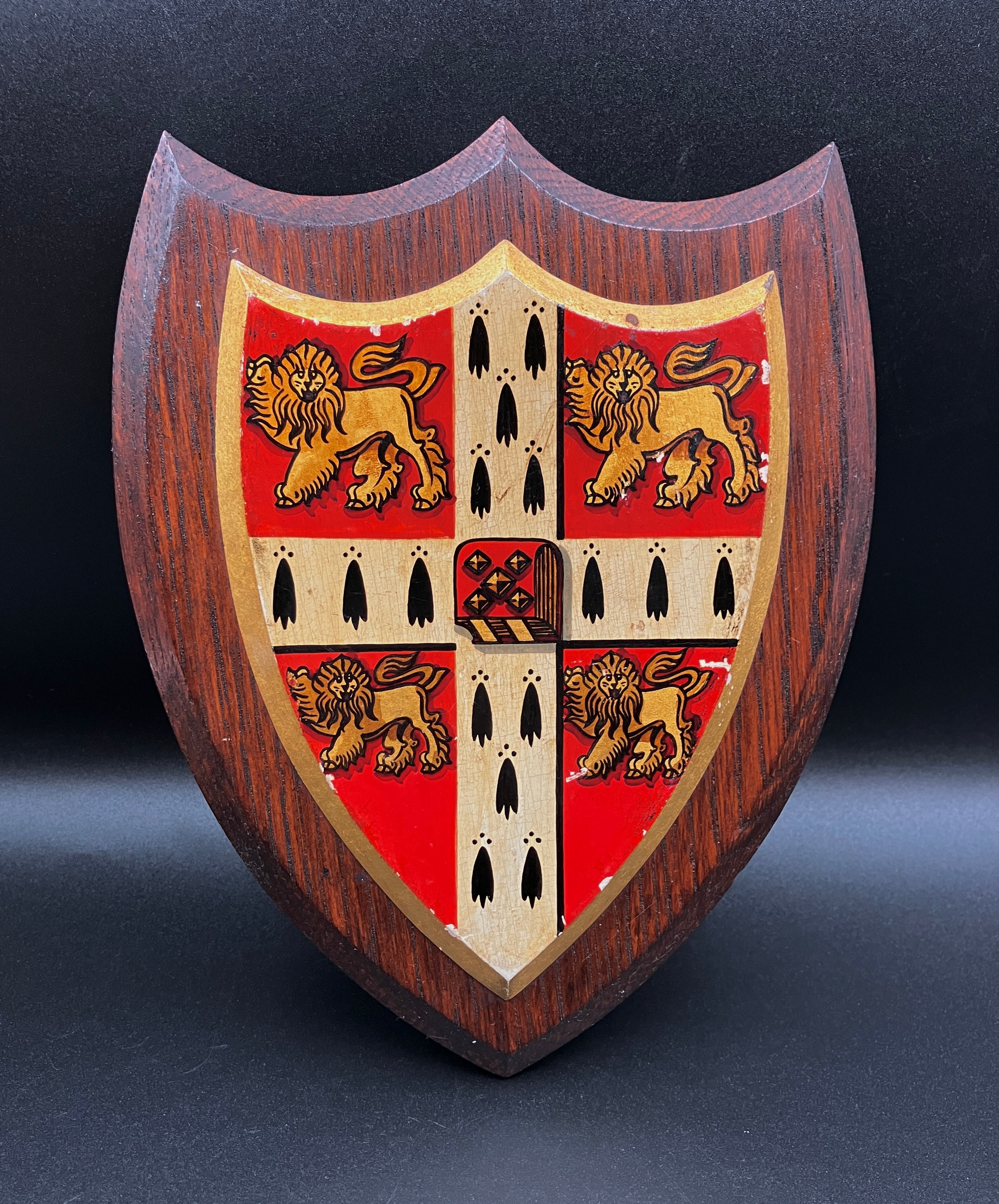 Antique University of Cambridge Heraldic Plaque Oak Shield 19cm X 15cm