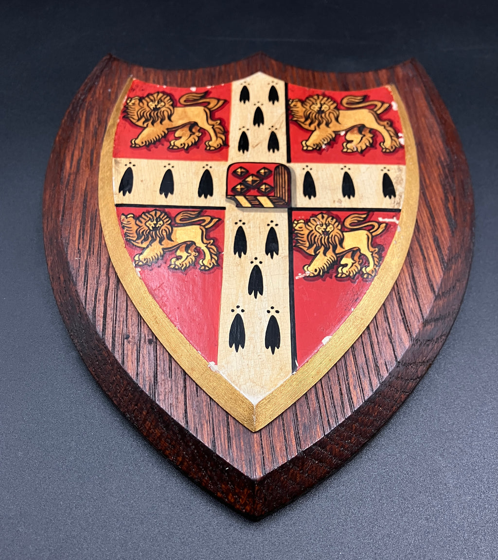 Antique University of Cambridge Heraldic Plaque Oak Shield 19cm X 15cm