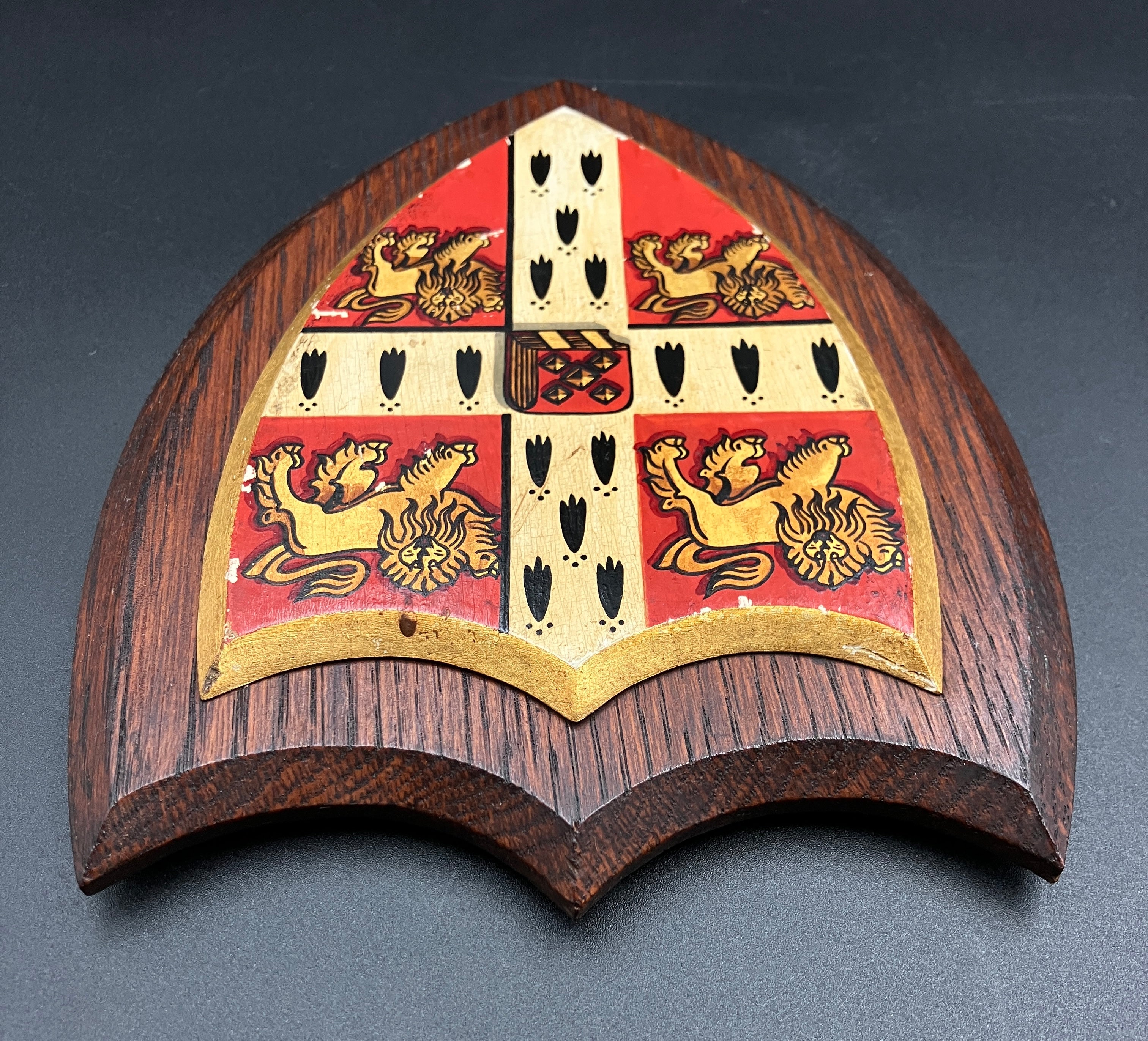 Antique University of Cambridge Heraldic Plaque Oak Shield 19cm X 15cm