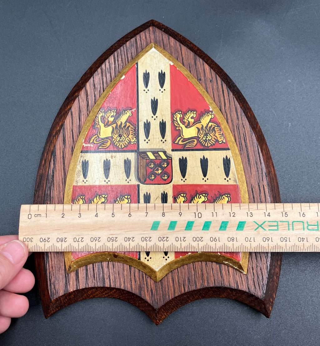 Antique University of Cambridge Heraldic Plaque Oak Shield 19cm X 15cm
