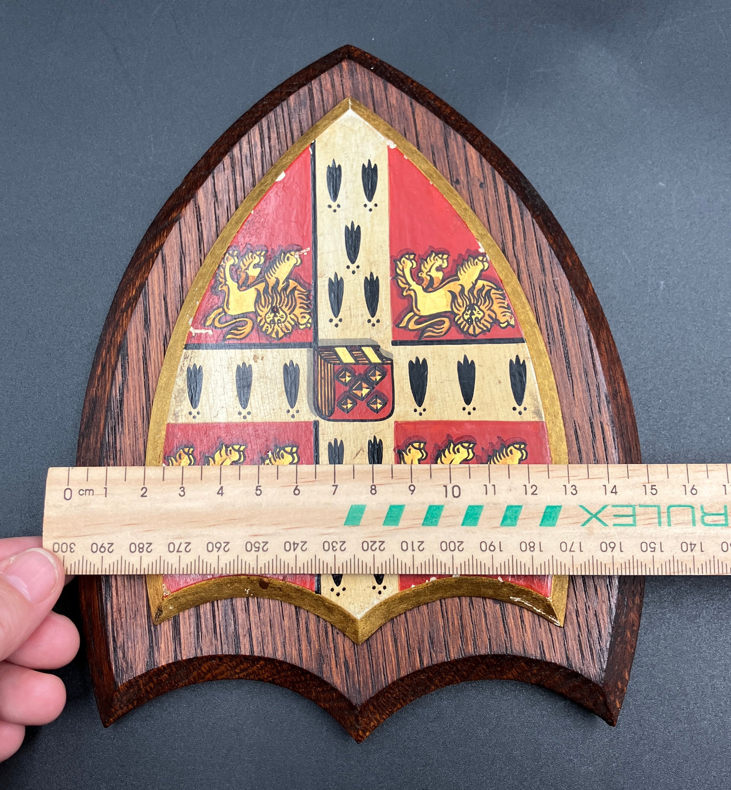 Antique University of Cambridge Heraldic Plaque Oak Shield 19cm X 15cm