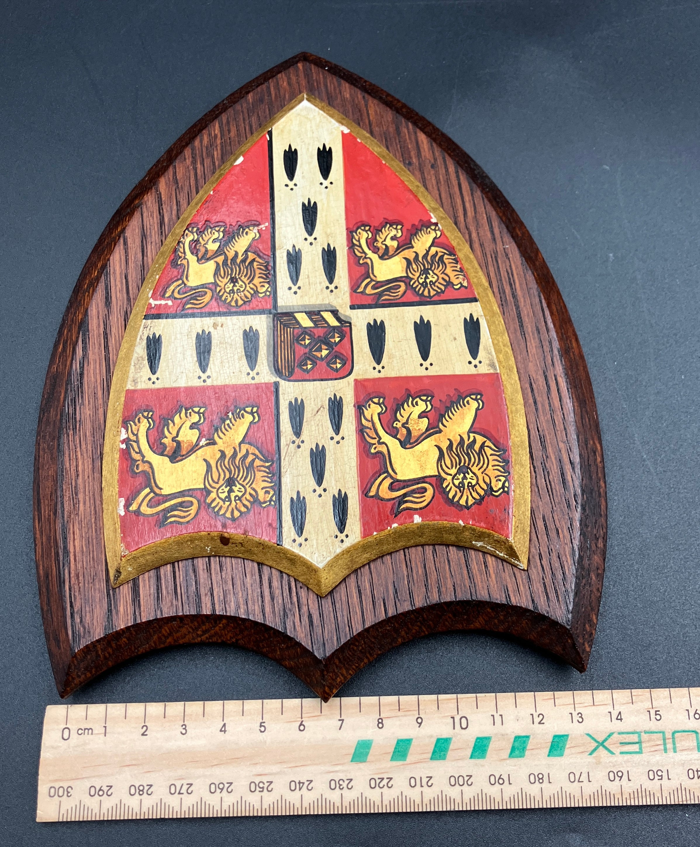 Antique University of Cambridge Heraldic Plaque Oak Shield 19cm X 15cm