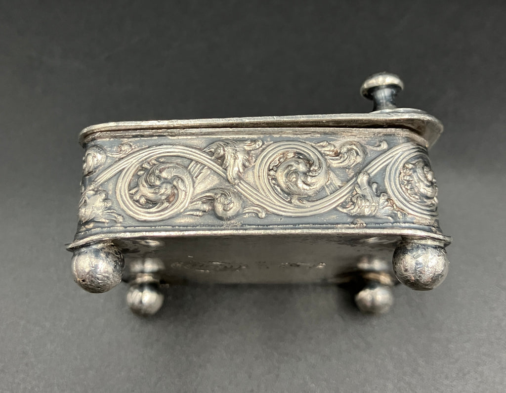 Antique Silver Plated Box “Here’s Your” Repousse Homan MFG Company Made USA