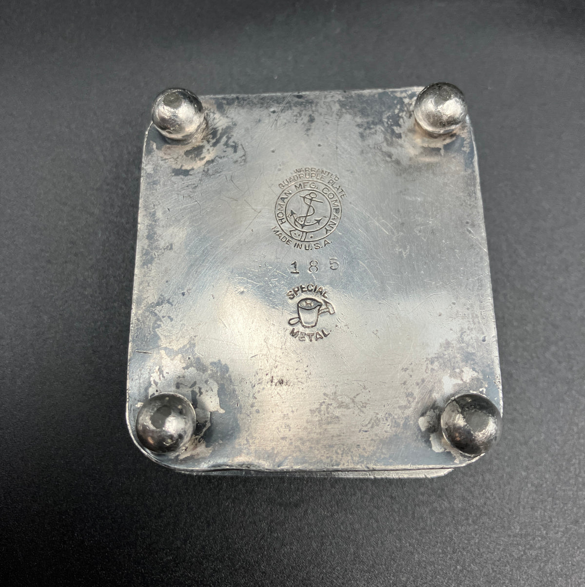 Antique Silver Plated Box “Here’s Your” Repousse Homan MFG Company Made USA