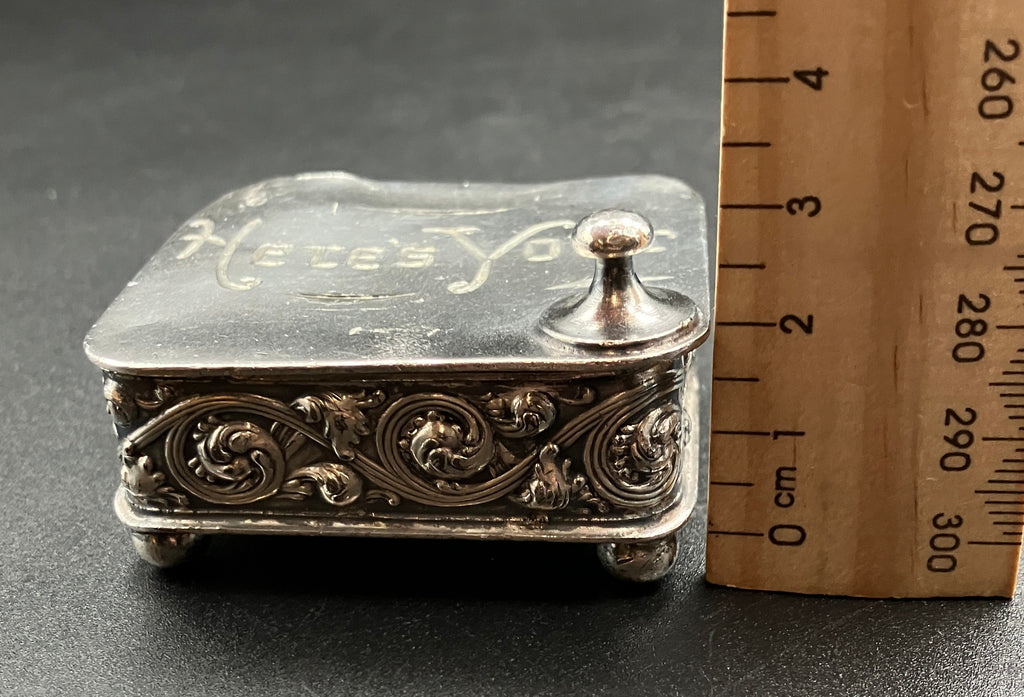Antique Silver Plated Box “Here’s Your” Repousse Homan MFG Company Made USA