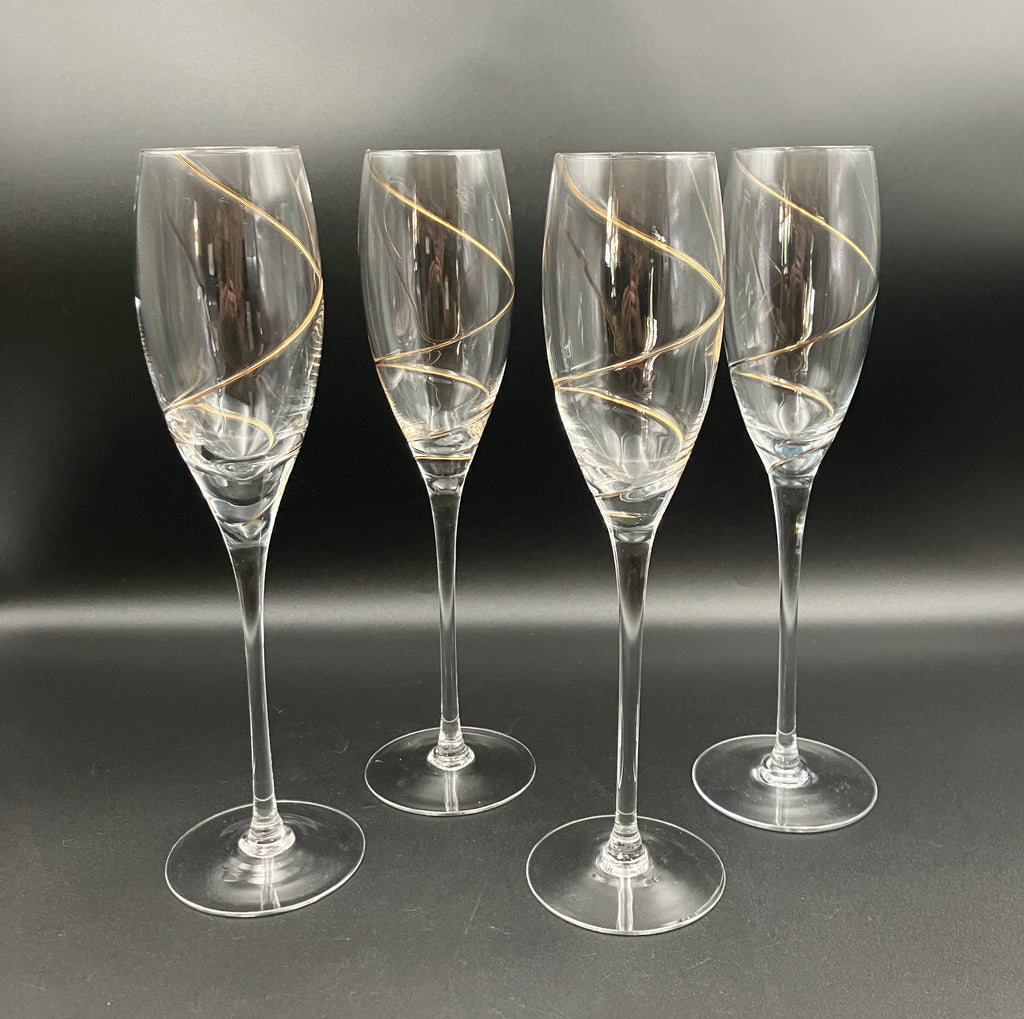 Share Kosta Boda Anna Ehrner TULIP-SHAPE CHAMPAGNE FLUTE Glasses X4 With Gold Line
