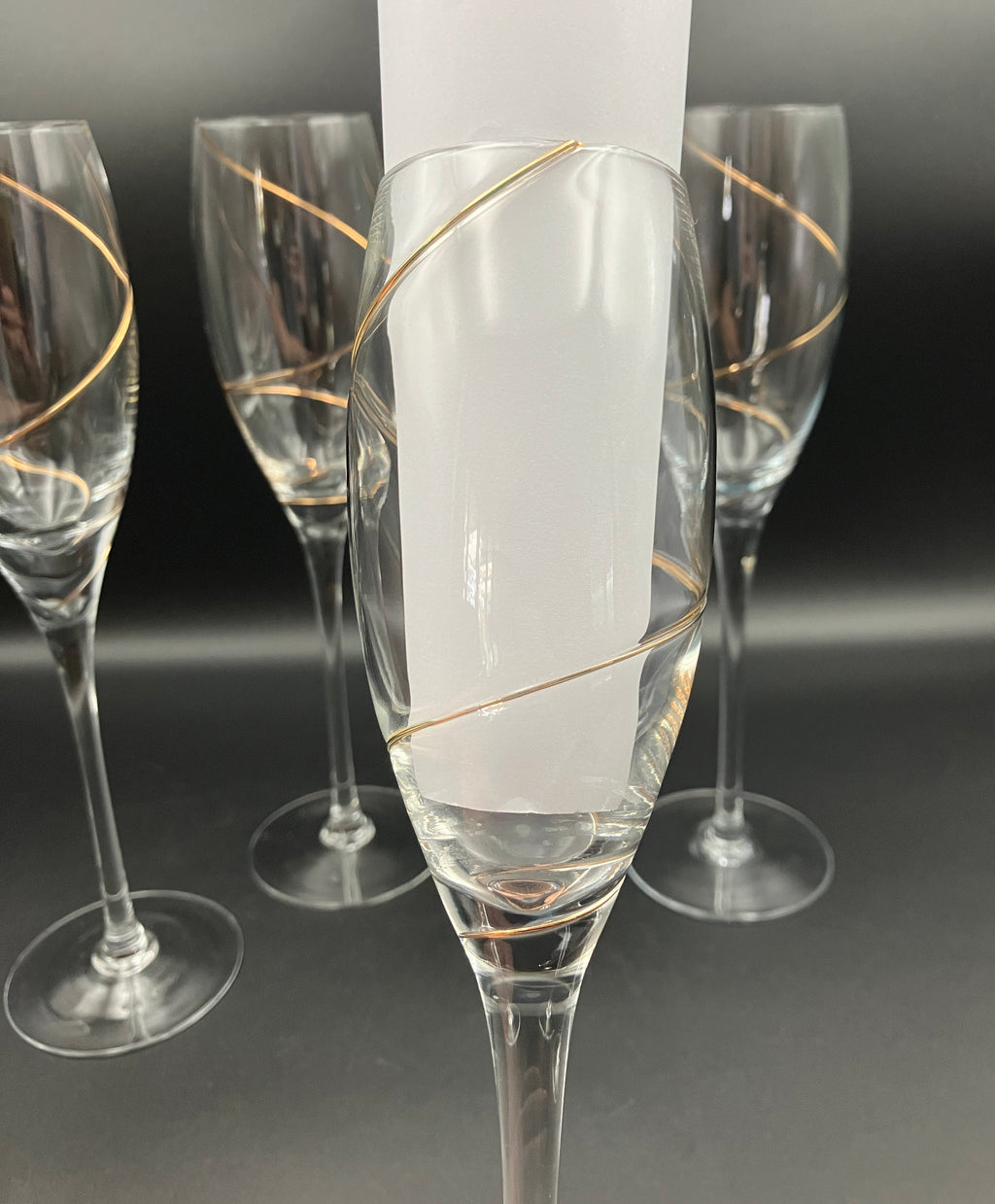 Share Kosta Boda Anna Ehrner TULIP-SHAPE CHAMPAGNE FLUTE Glasses X4 With Gold Line