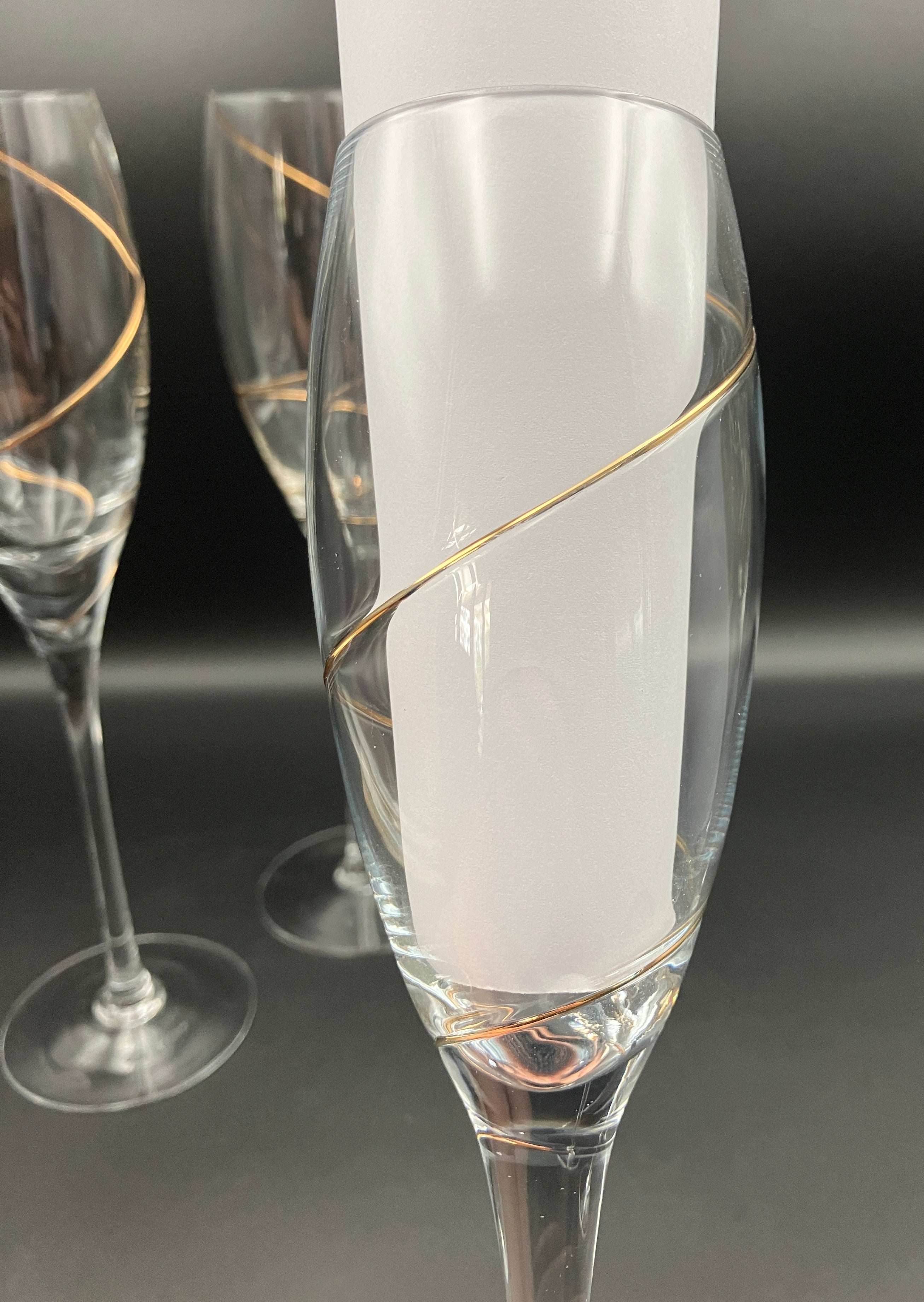 Share Kosta Boda Anna Ehrner TULIP-SHAPE CHAMPAGNE FLUTE Glasses X4 With Gold Line