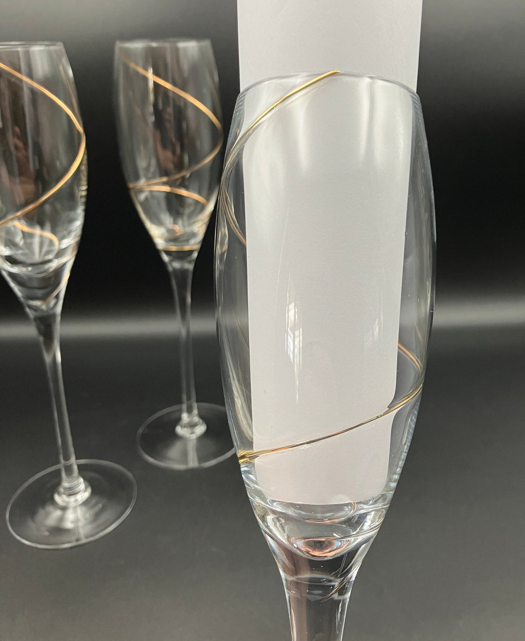 Share Kosta Boda Anna Ehrner TULIP-SHAPE CHAMPAGNE FLUTE Glasses X4 With Gold Line