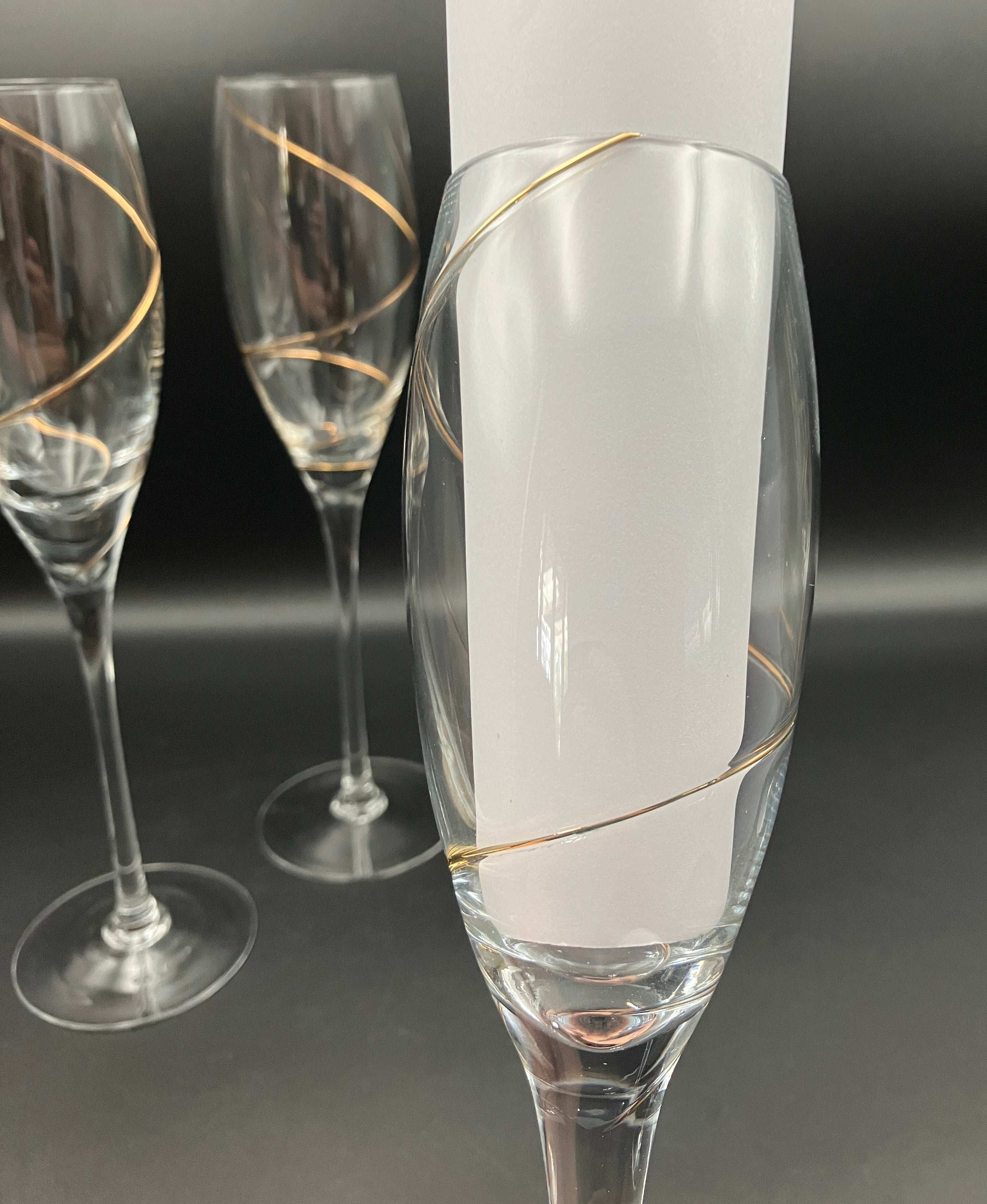 Share Kosta Boda Anna Ehrner TULIP-SHAPE CHAMPAGNE FLUTE Glasses X4 With Gold Line