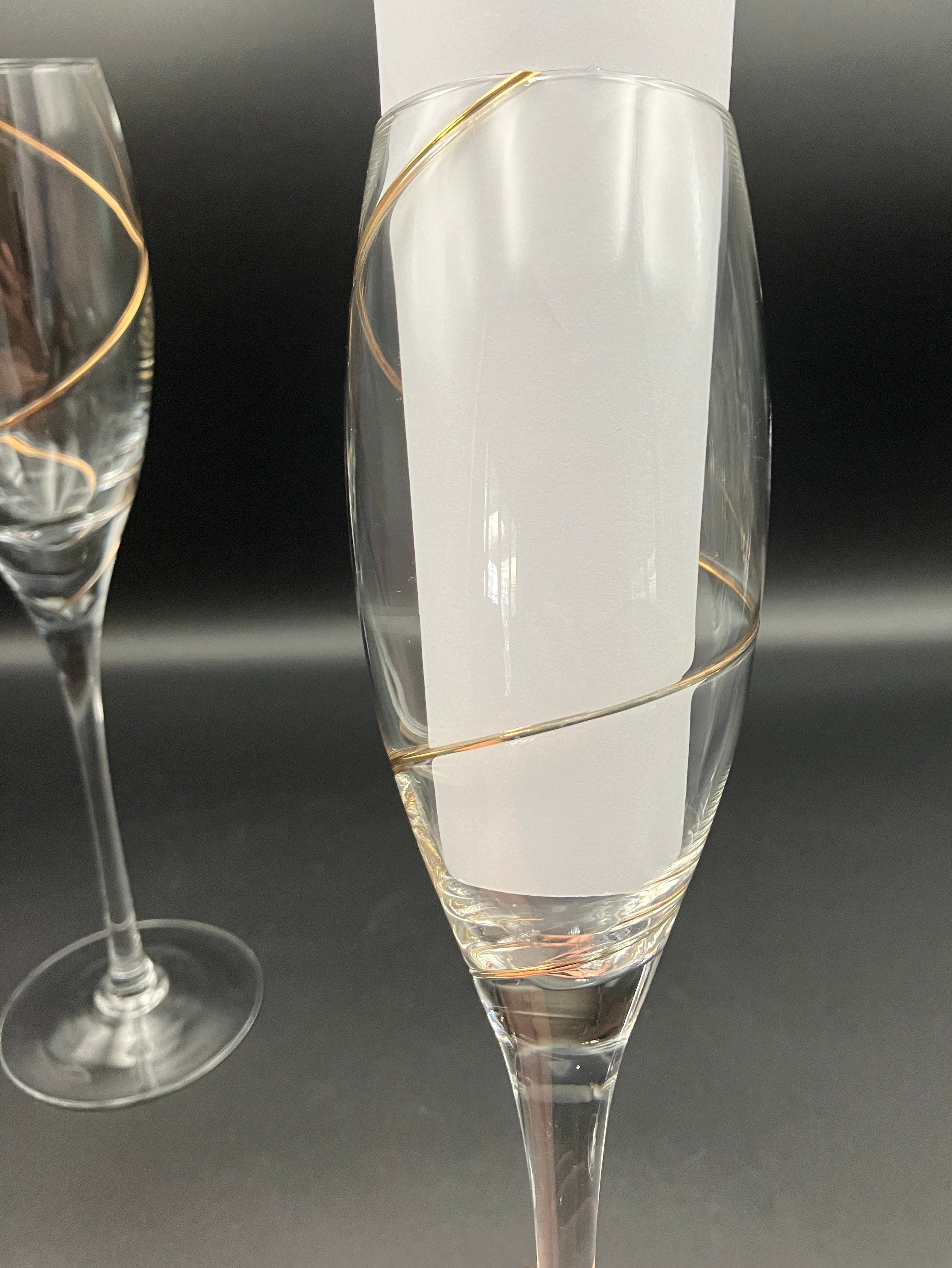 Share Kosta Boda Anna Ehrner TULIP-SHAPE CHAMPAGNE FLUTE Glasses X4 With Gold Line