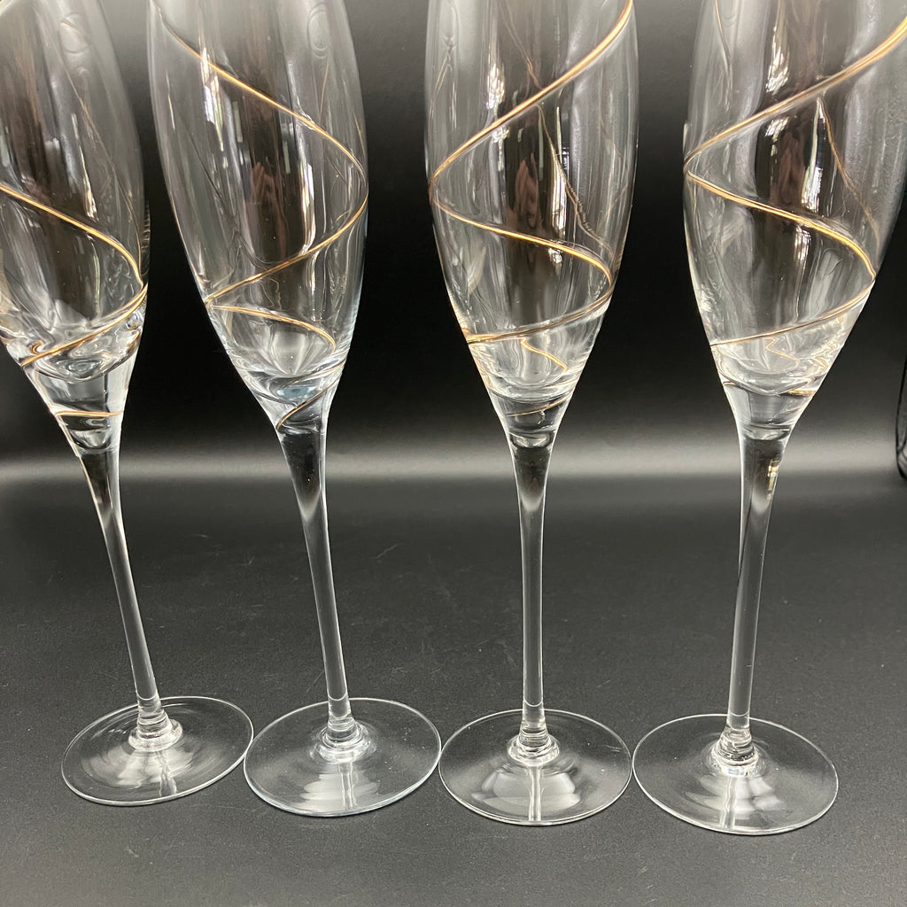 Share Kosta Boda Anna Ehrner TULIP-SHAPE CHAMPAGNE FLUTE Glasses X4 With Gold Line