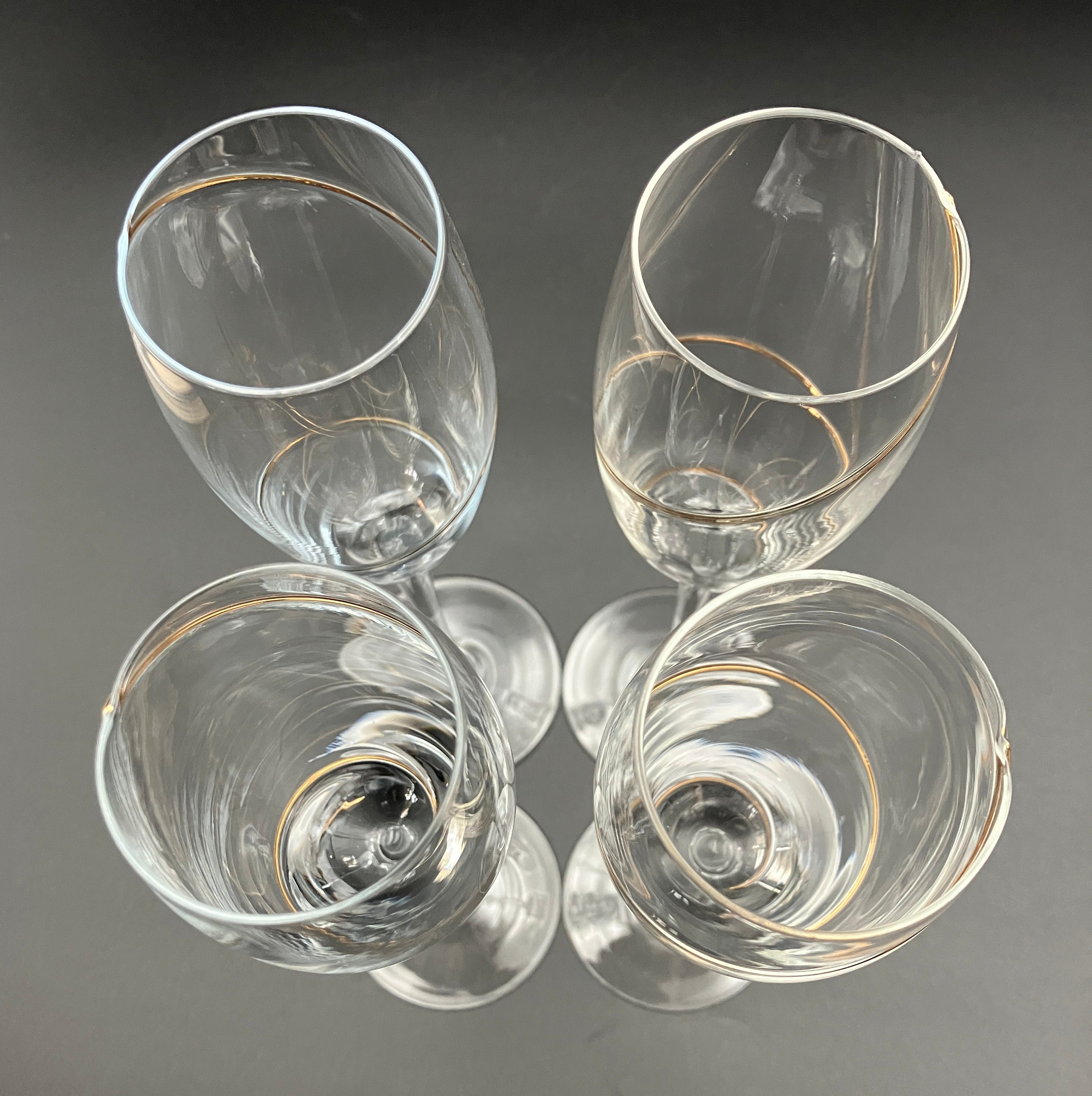 Share Kosta Boda Anna Ehrner TULIP-SHAPE CHAMPAGNE FLUTE Glasses X4 With Gold Line