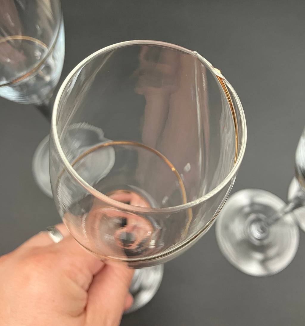 Share Kosta Boda Anna Ehrner TULIP-SHAPE CHAMPAGNE FLUTE Glasses X4 With Gold Line