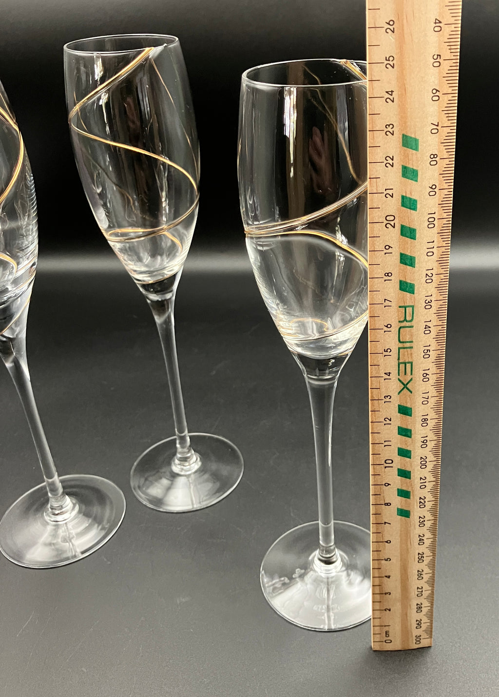 Share Kosta Boda Anna Ehrner TULIP-SHAPE CHAMPAGNE FLUTE Glasses X4 With Gold Line