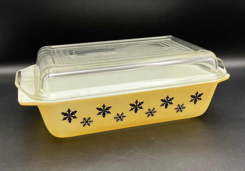 Vintage Pyrex Snowflake Yellow Gaiety Rectangular Roasting Dish 1958