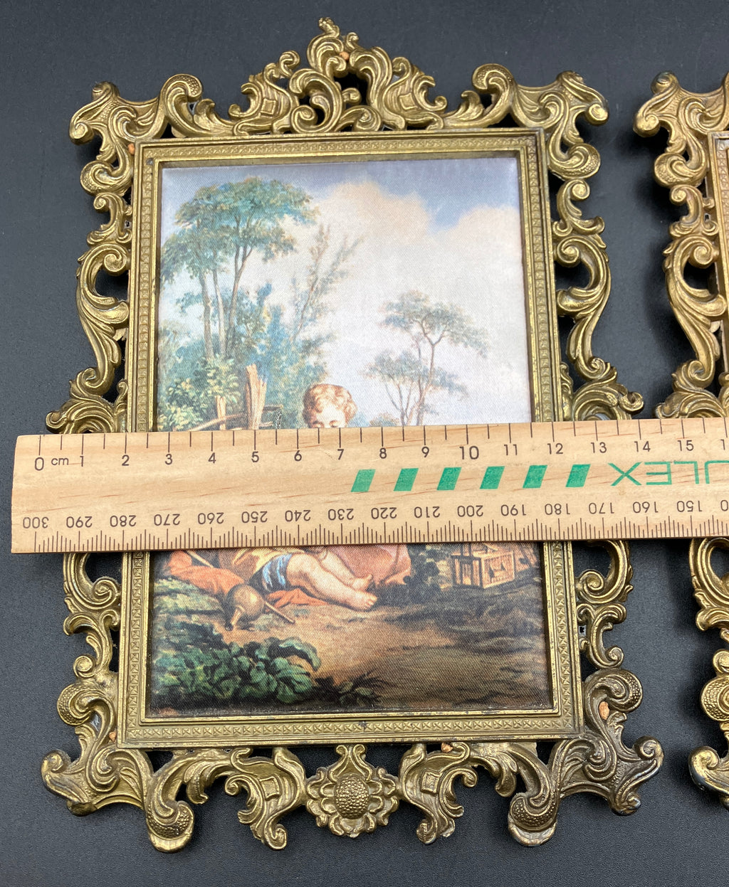 Vintage Italian Brass Frames Rectangular W Silks Lot of 2 - 14cm X 20cm