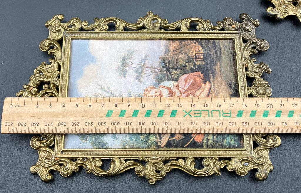 Vintage Italian Brass Frames Rectangular W Silks Lot of 2 - 14cm X 20cm