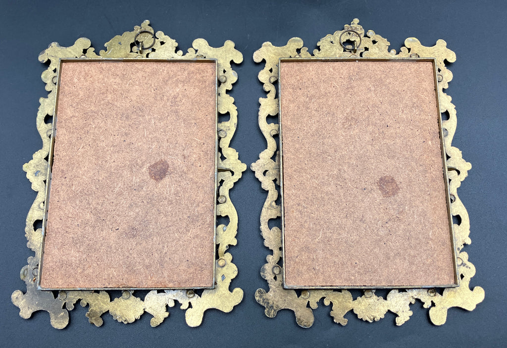 Vintage Italian Brass Frames Rectangular W Silks Lot of 2 - 14cm X 20cm