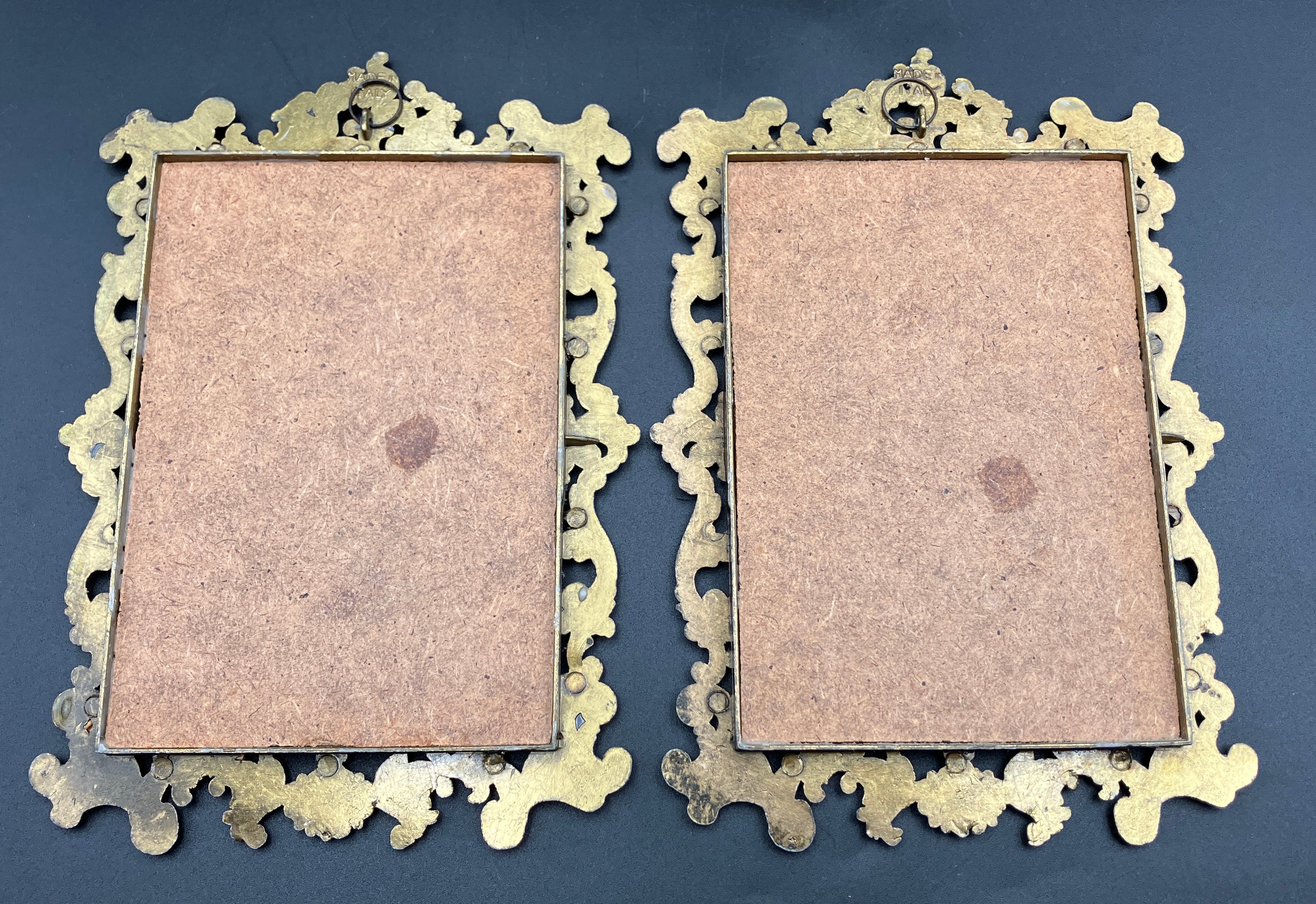 Vintage Italian Brass Frames Rectangular W Silks Lot of 2 - 14cm X 20cm