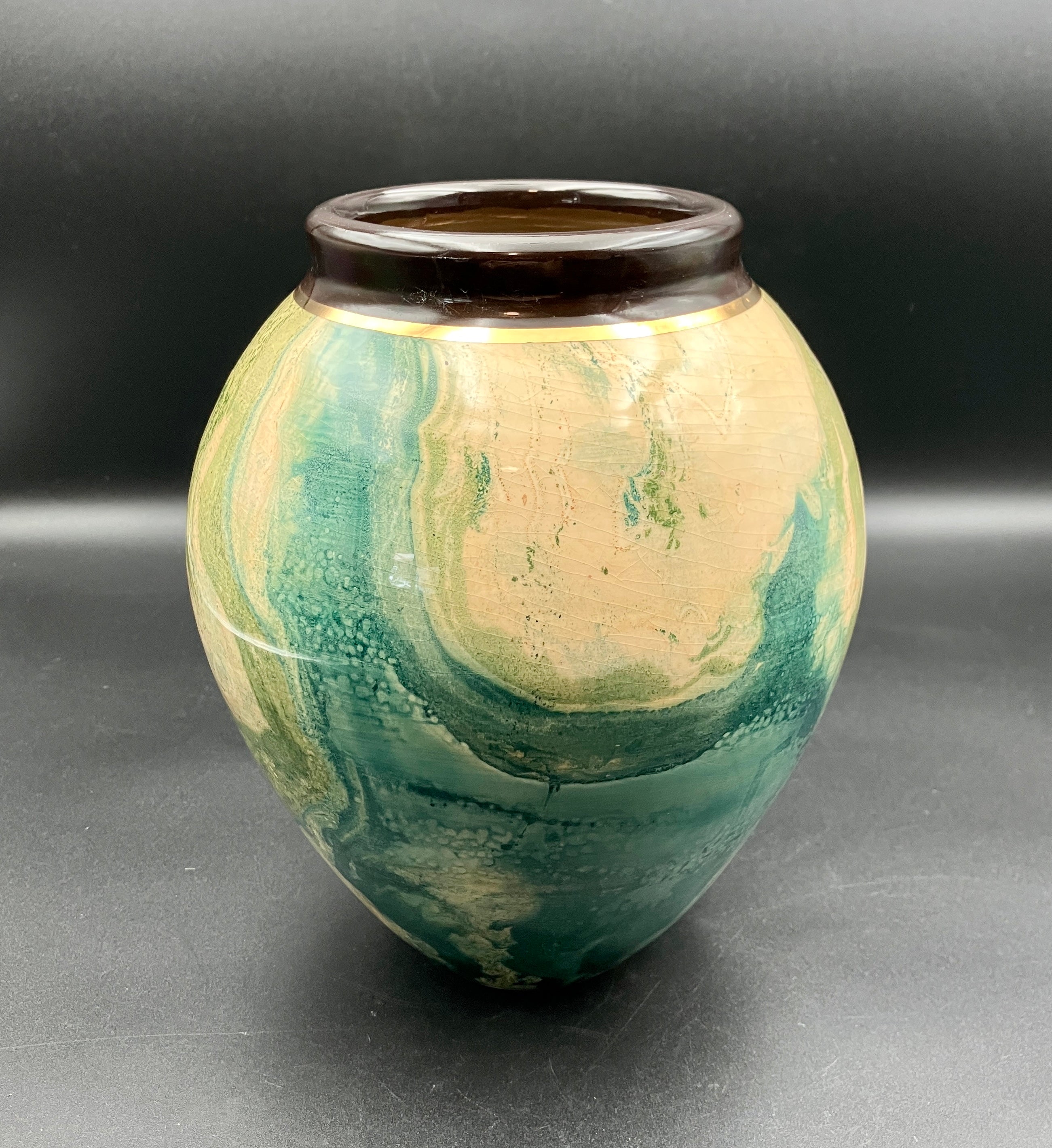 Jam Factory Pottery Vase In Green And Cream Large 20cm Height