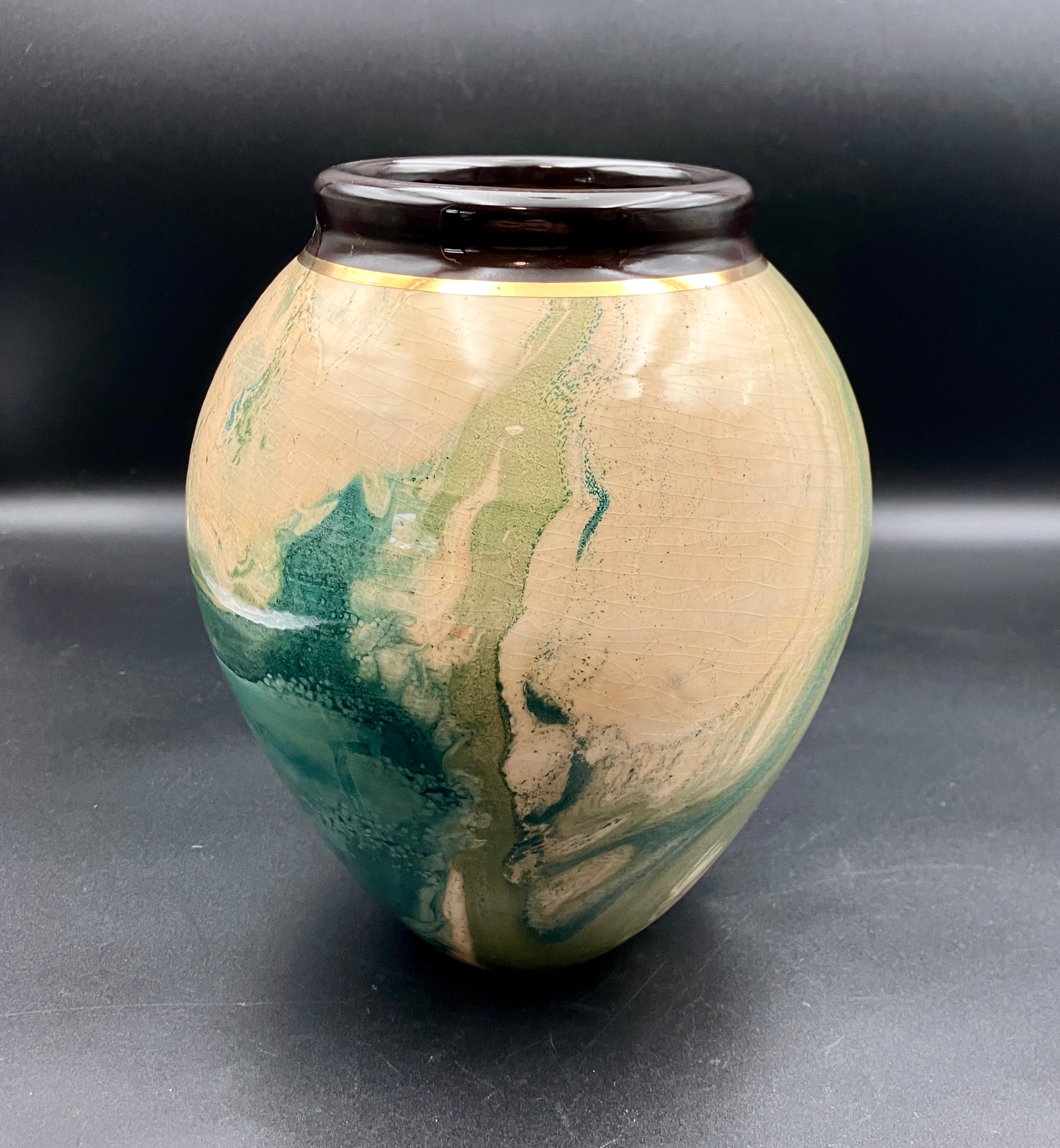 Jam Factory Pottery Vase In Green And Cream Large 20cm Height