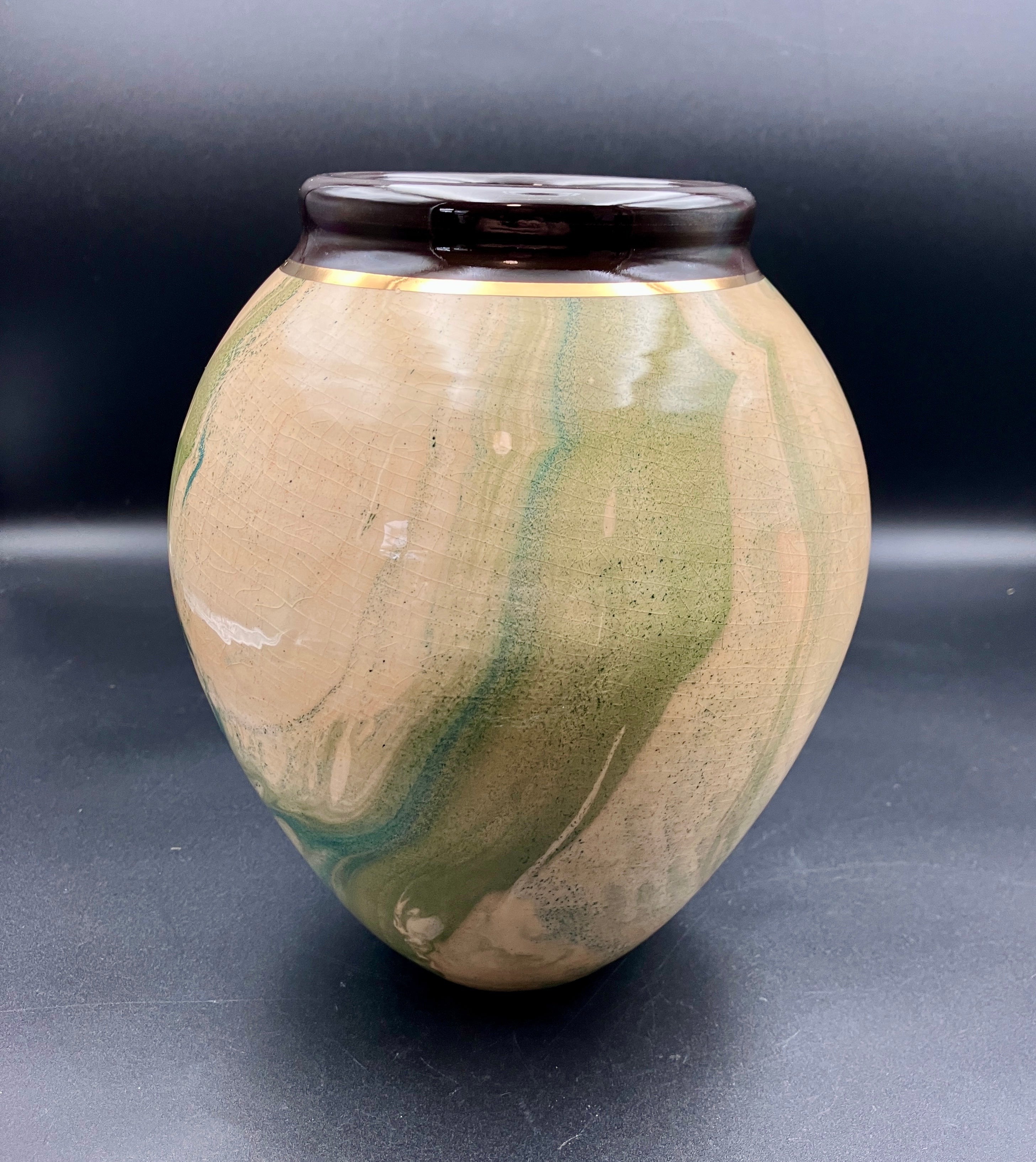 Jam Factory Pottery Vase In Green And Cream Large 20cm Height