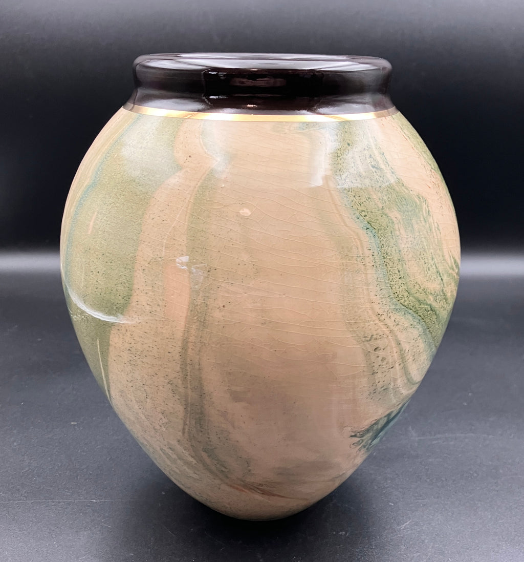 Jam Factory Pottery Vase In Green And Cream Large 20cm Height