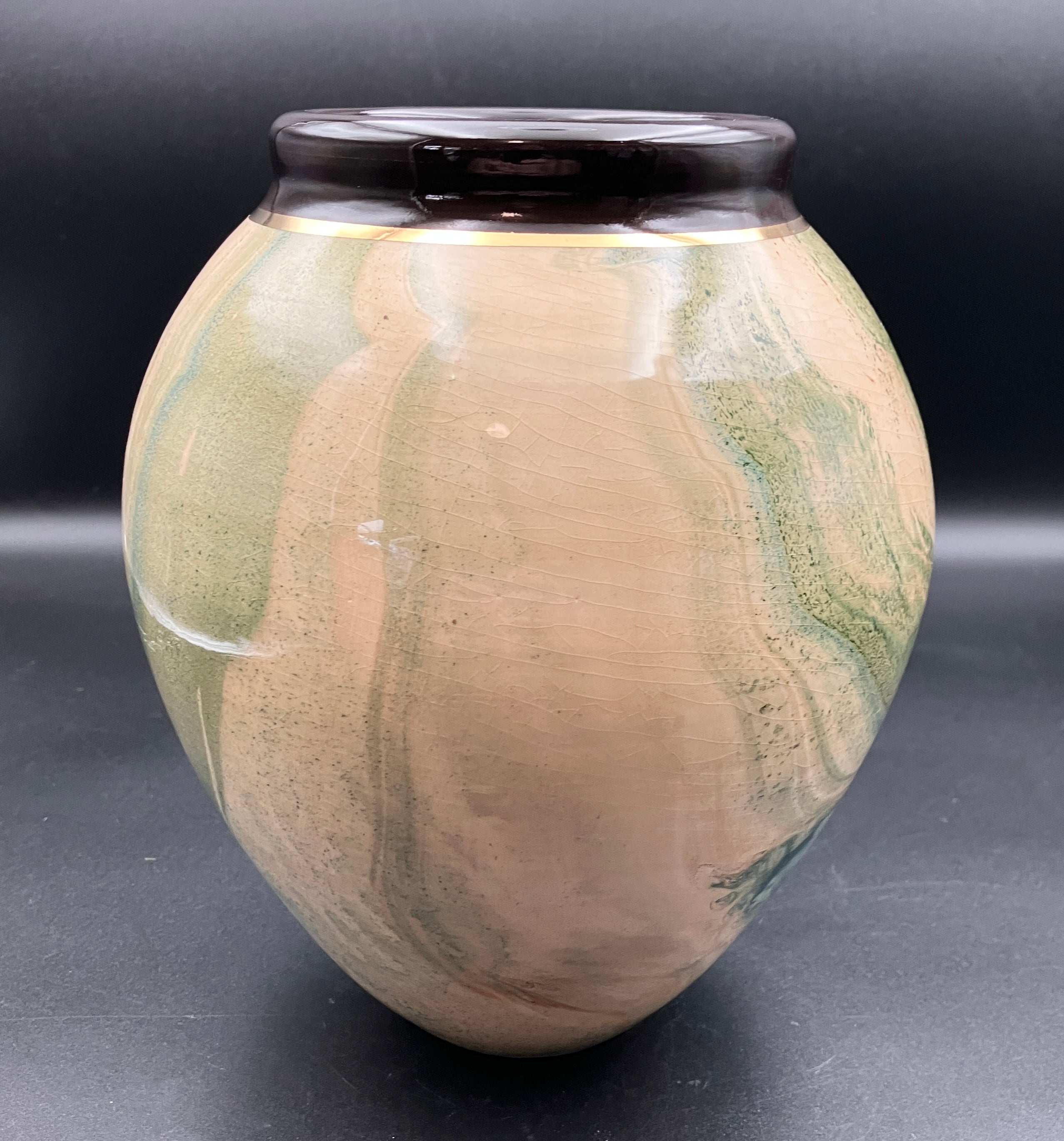 Jam Factory Pottery Vase In Green And Cream Large 20cm Height