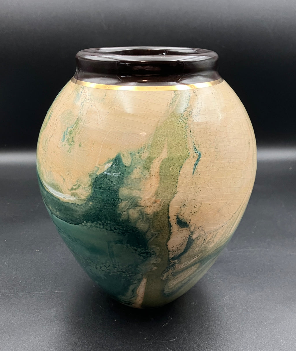 Jam Factory Pottery Vase In Green And Cream Large 20cm Height