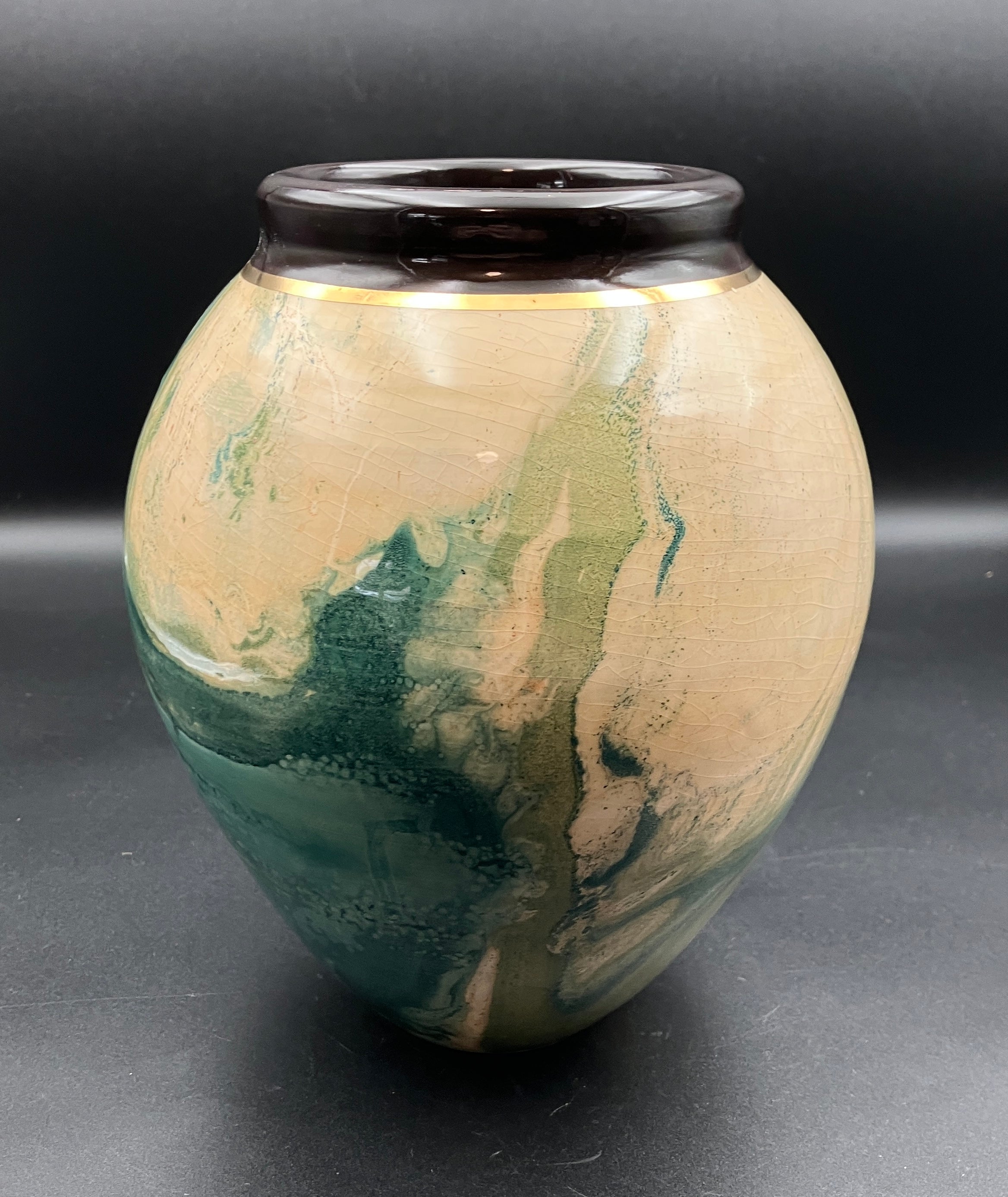 Jam Factory Pottery Vase In Green And Cream Large 20cm Height