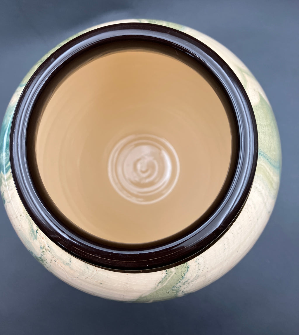 Jam Factory Pottery Vase In Green And Cream Large 20cm Height