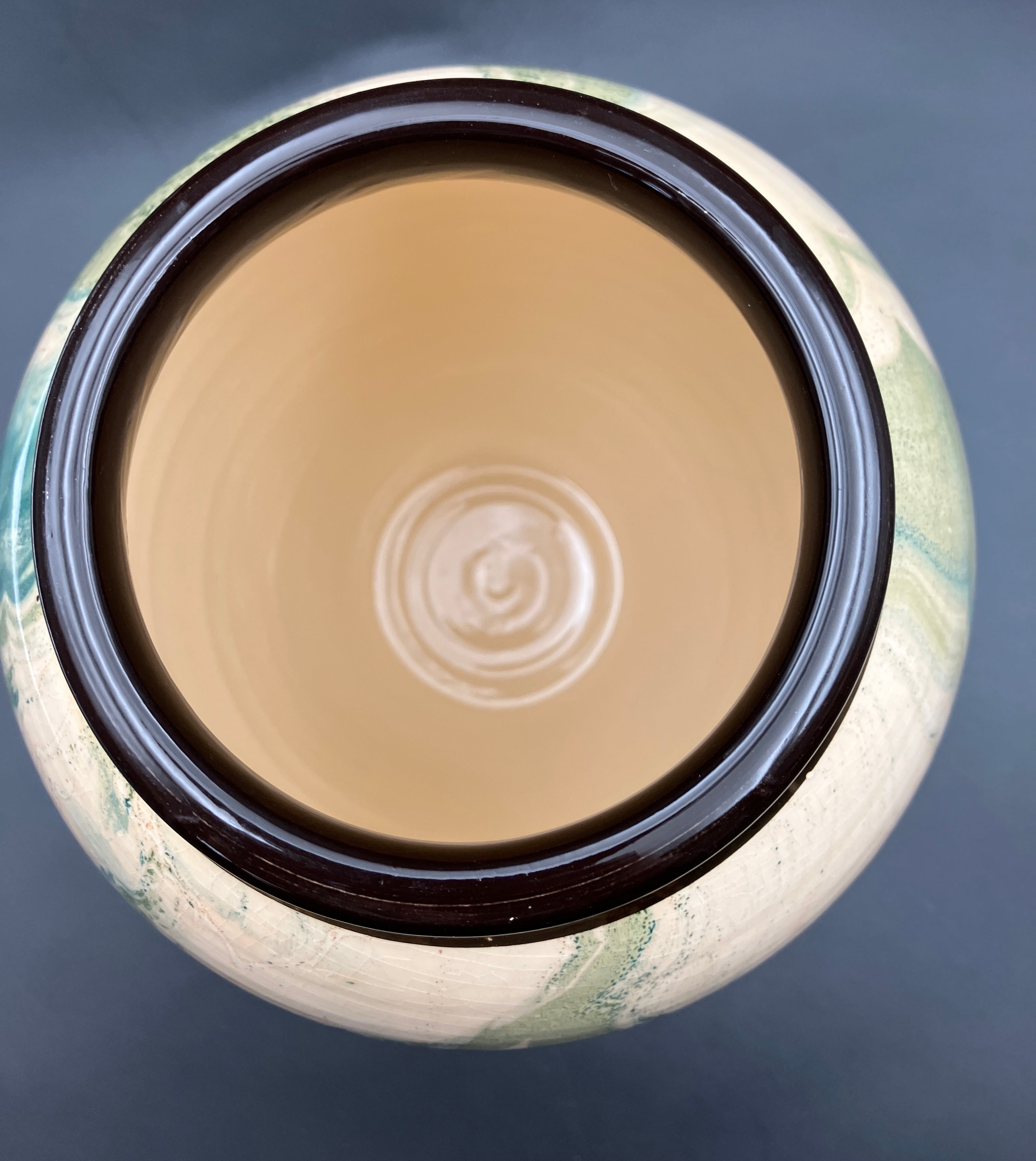 Jam Factory Pottery Vase In Green And Cream Large 20cm Height