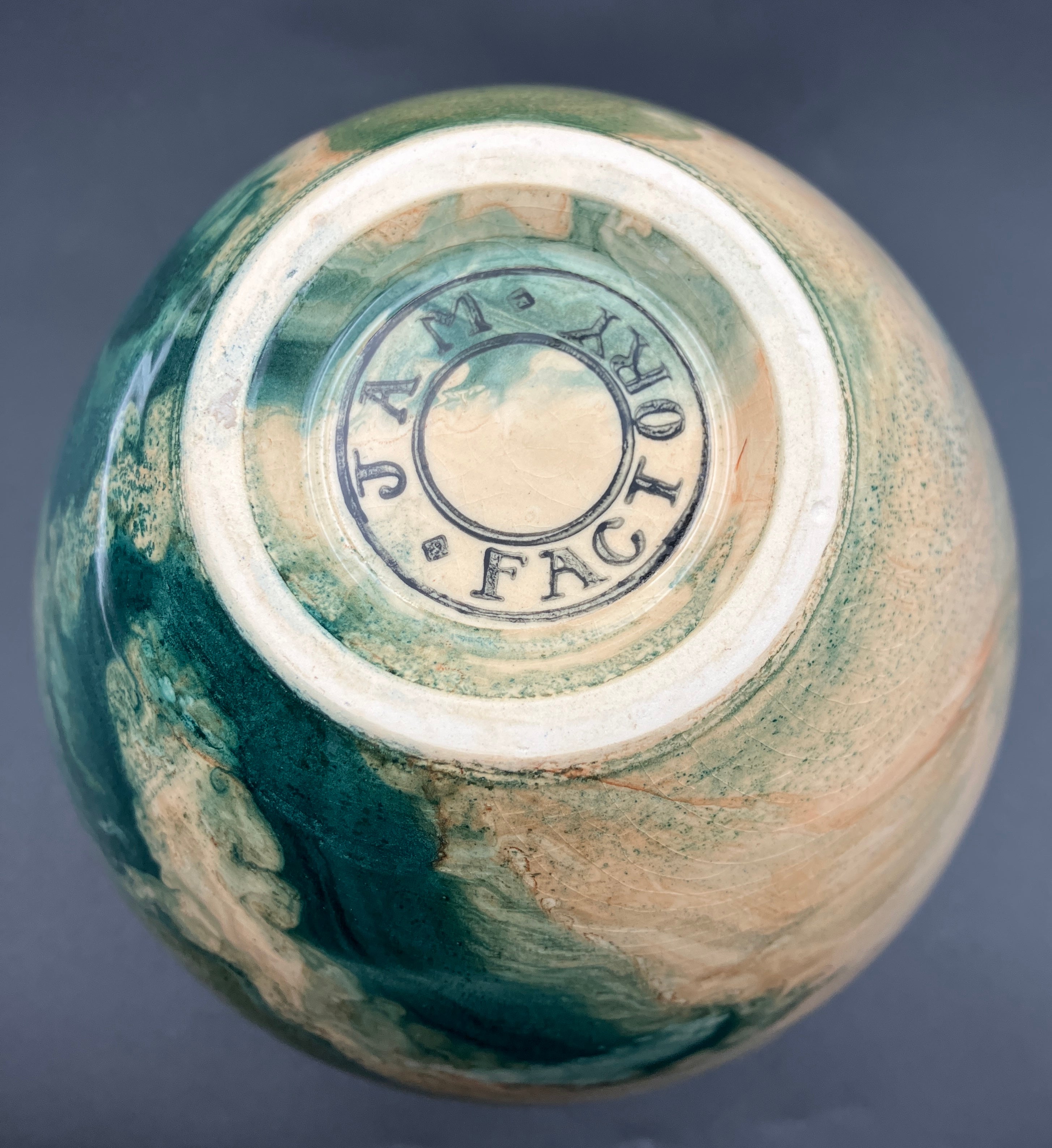 Jam Factory Pottery Vase In Green And Cream Large 20cm Height
