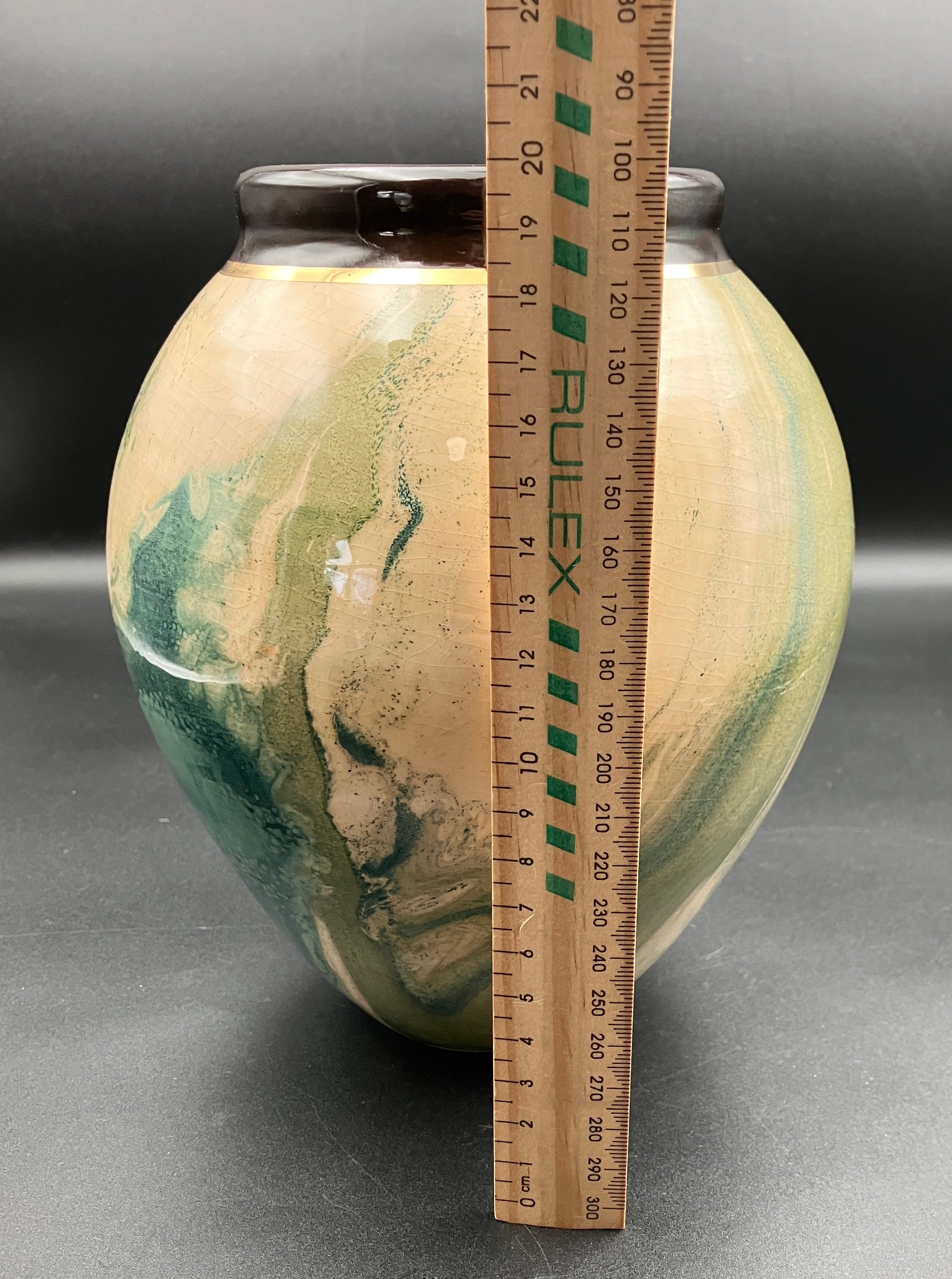 Jam Factory Pottery Vase In Green And Cream Large 20cm Height