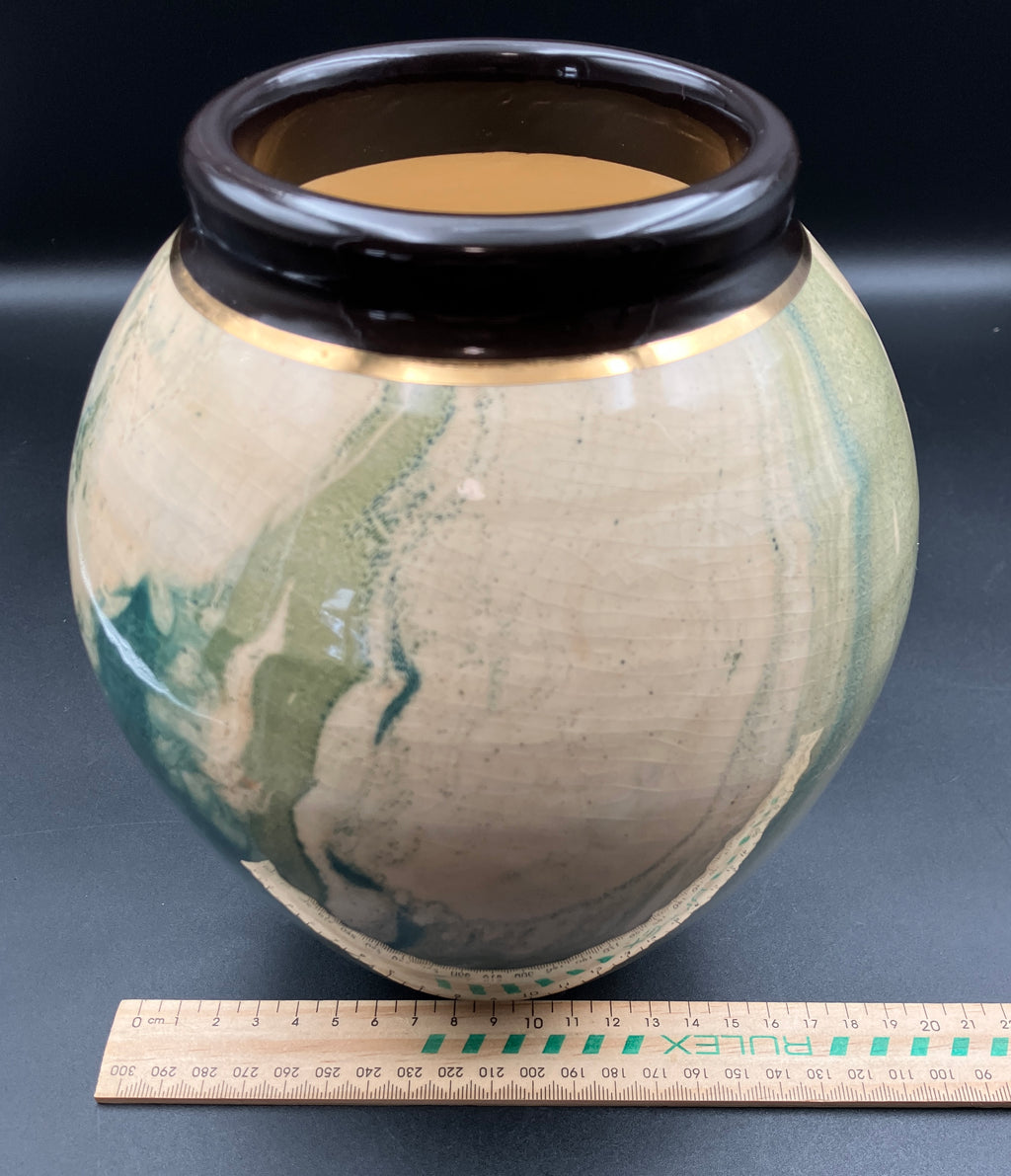 Jam Factory Pottery Vase In Green And Cream Large 20cm Height