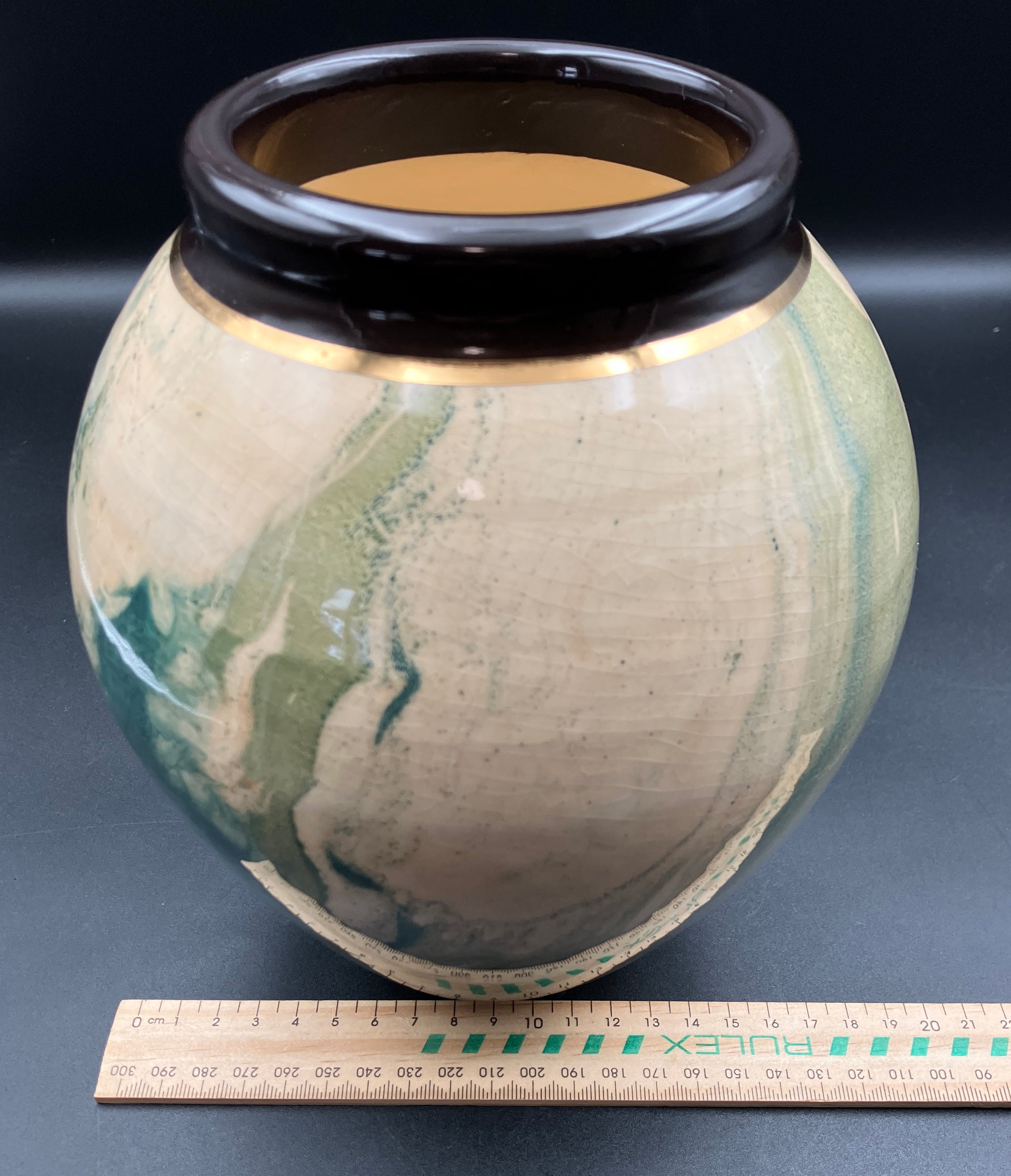 Jam Factory Pottery Vase In Green And Cream Large 20cm Height