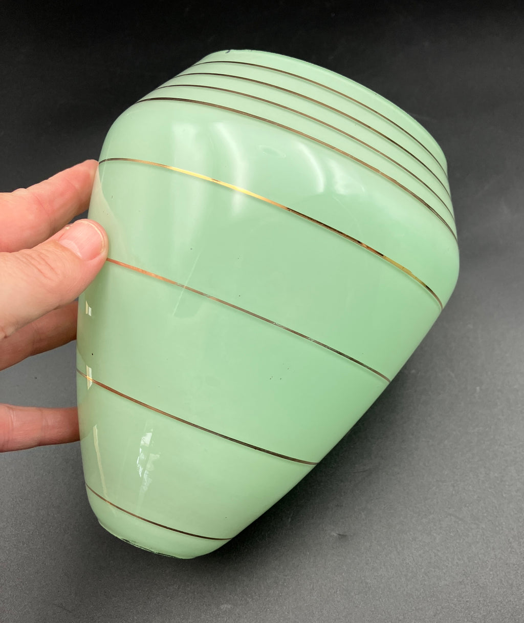 Art Deco Shades Mint Green With Gold Stripes X2 Height 16cm Width 10cm