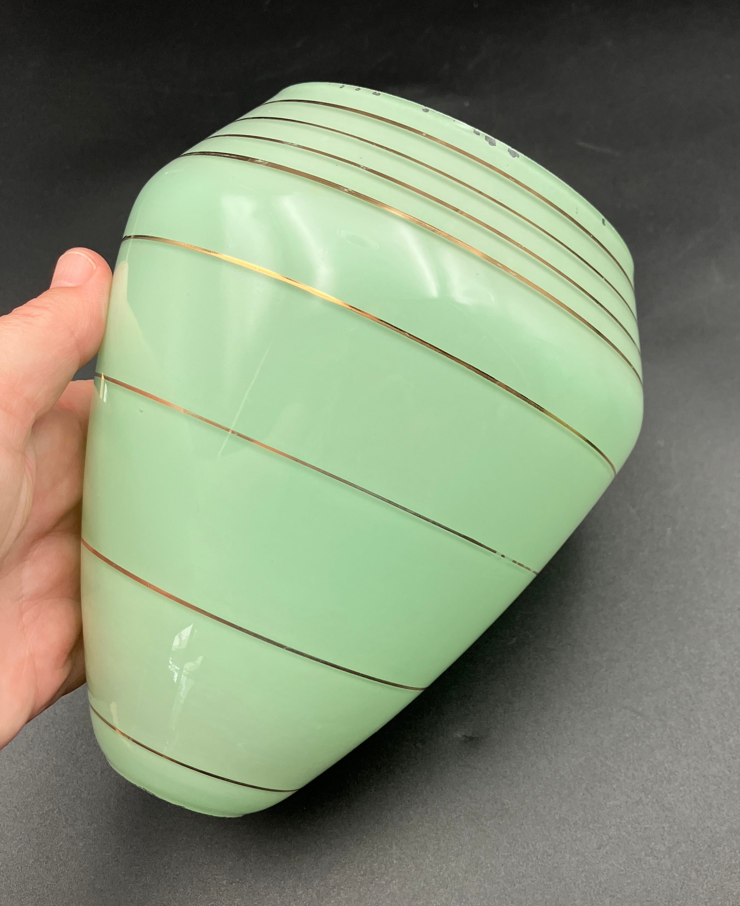 Art Deco Shades Mint Green With Gold Stripes X2 Height 16cm Width 10cm