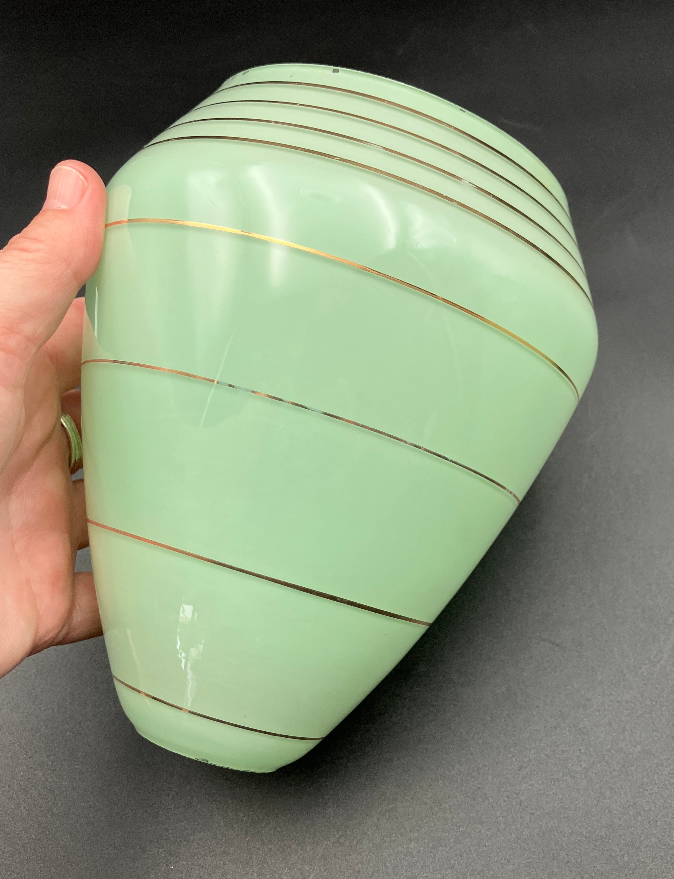 Art Deco Shades Mint Green With Gold Stripes X2 Height 16cm Width 10cm