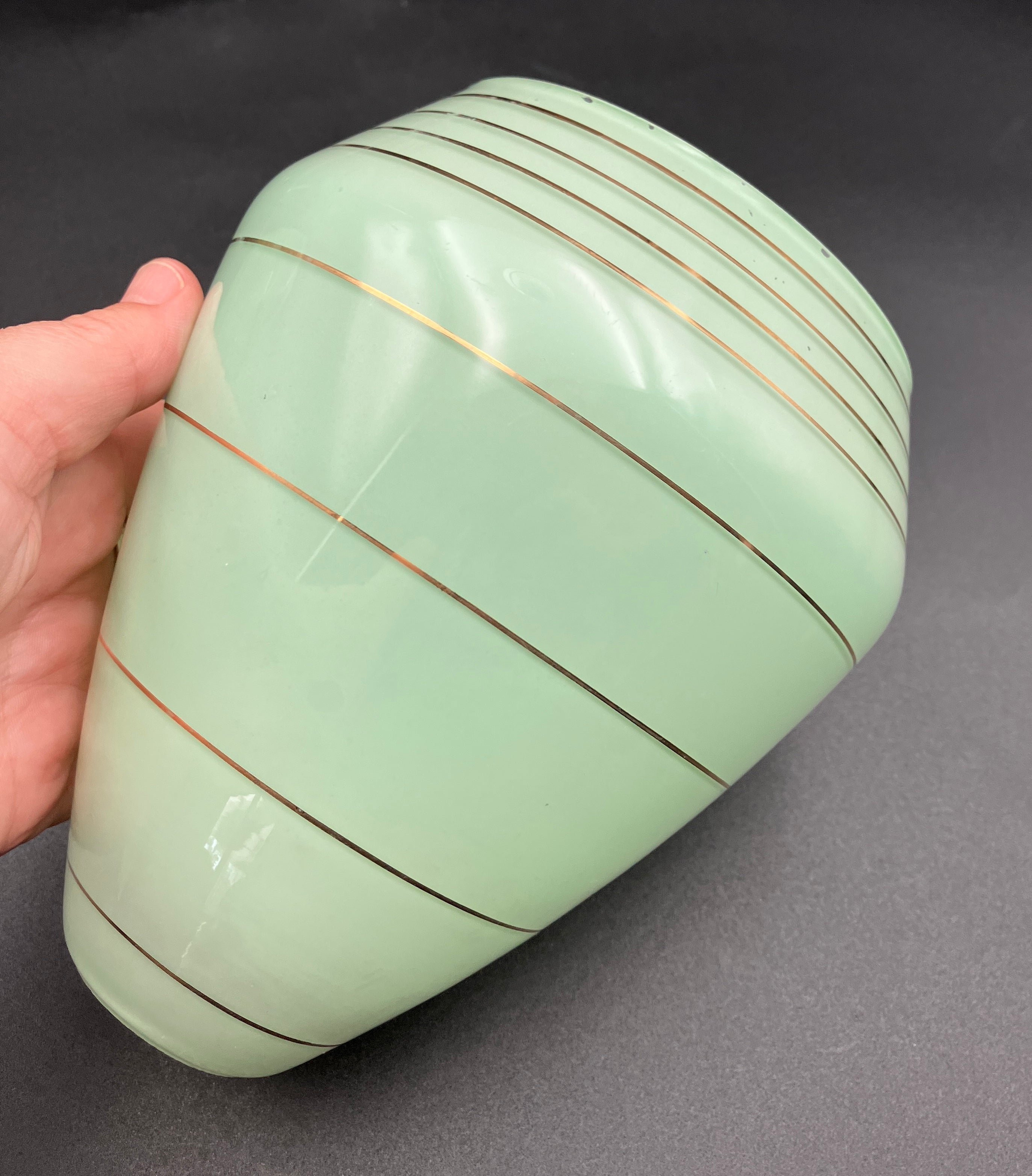 Art Deco Shades Mint Green With Gold Stripes X2 Height 16cm Width 10cm