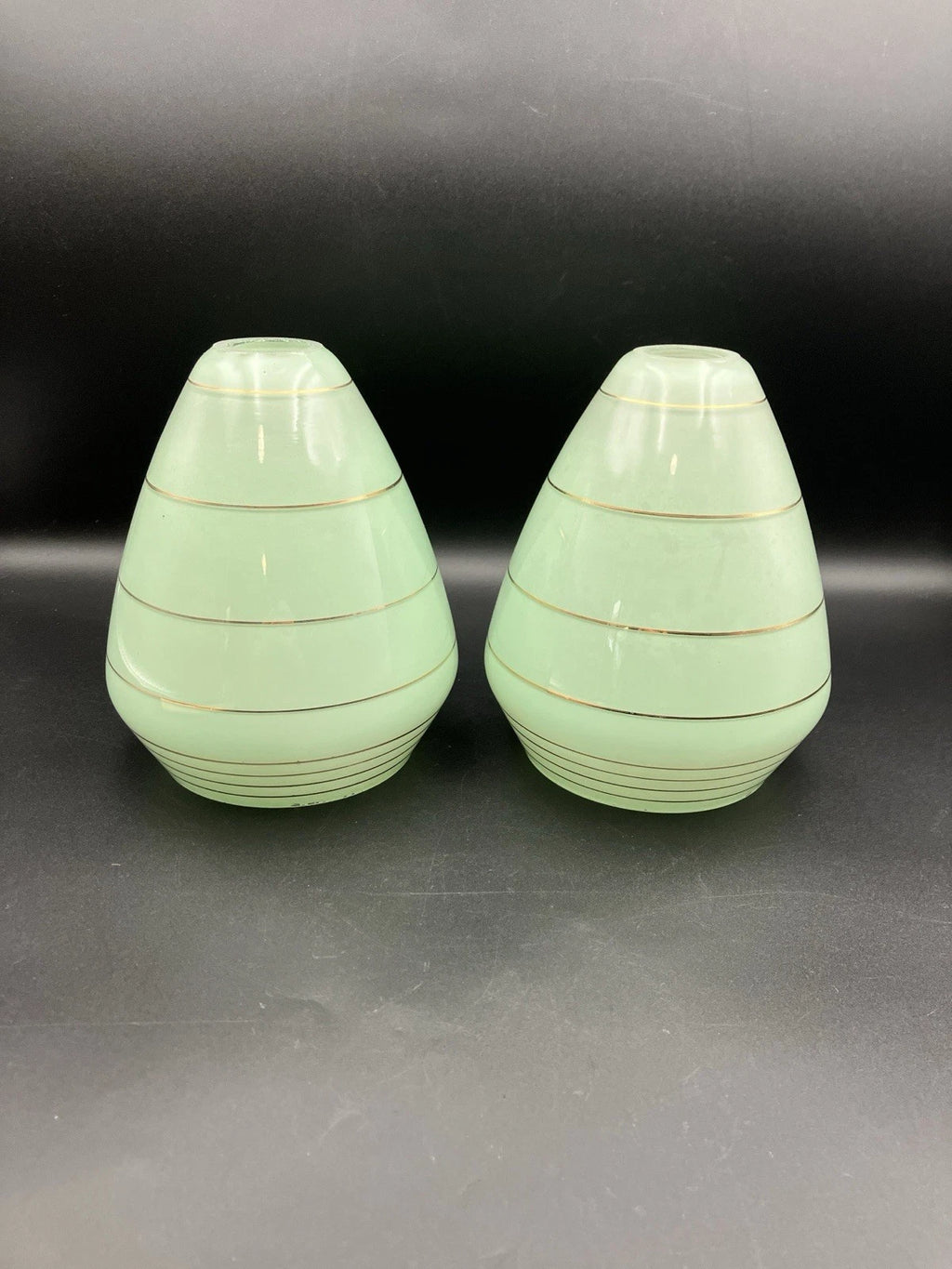 Art Deco Shades Mint Green With Gold Stripes X2 Height 16cm Width 10cm