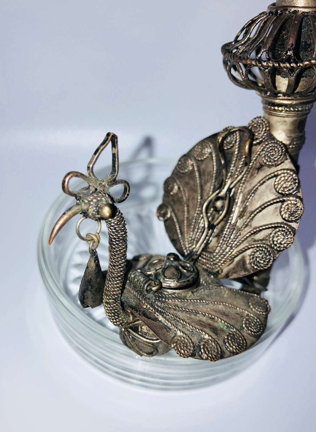 Vintage Peacock Pipe Tobacco Smoking Pipe Asian Filagree Pipe Silver Metal