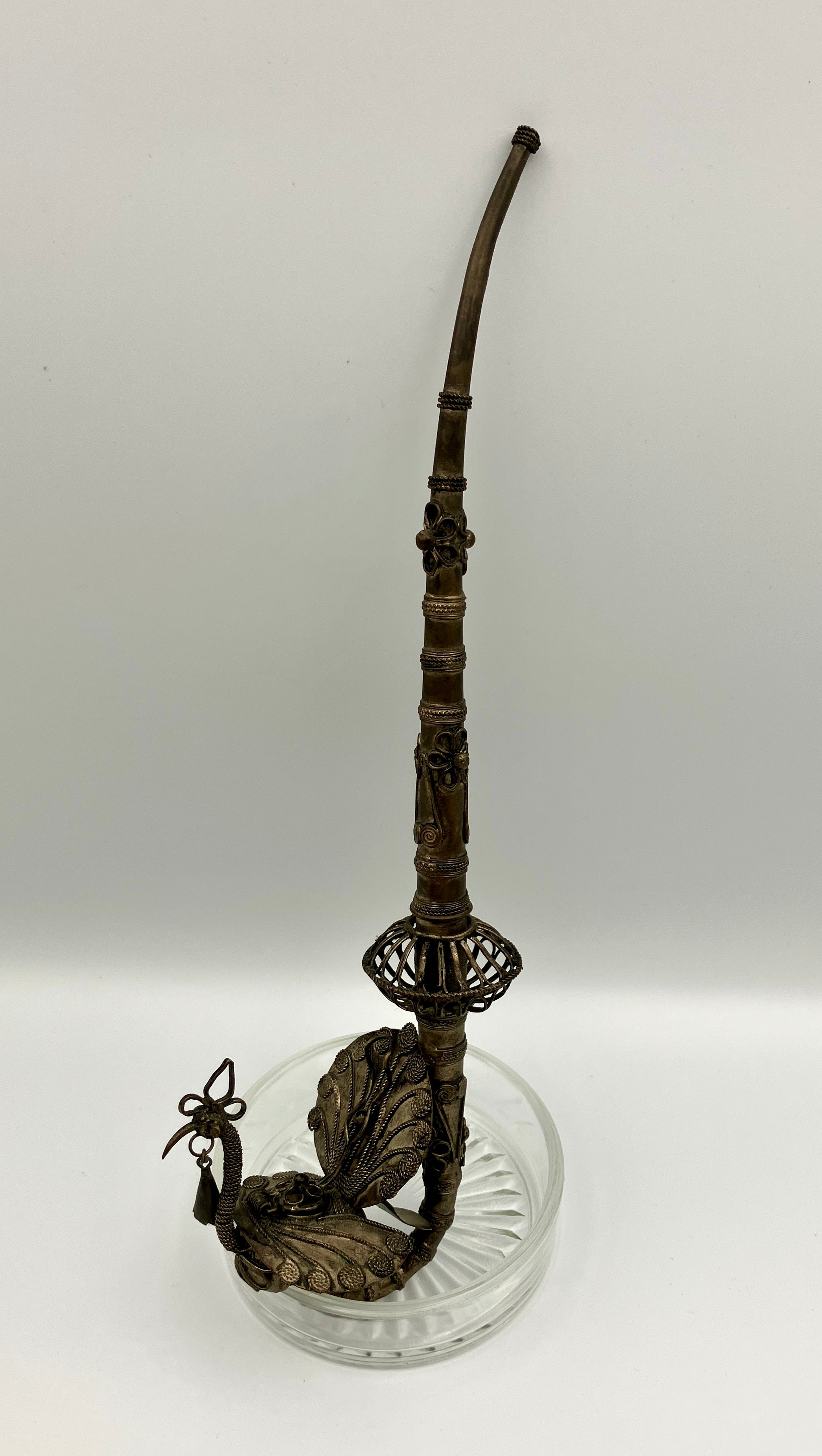 Vintage Peacock Pipe Tobacco Smoking Pipe Asian Filagree Pipe Silver Metal